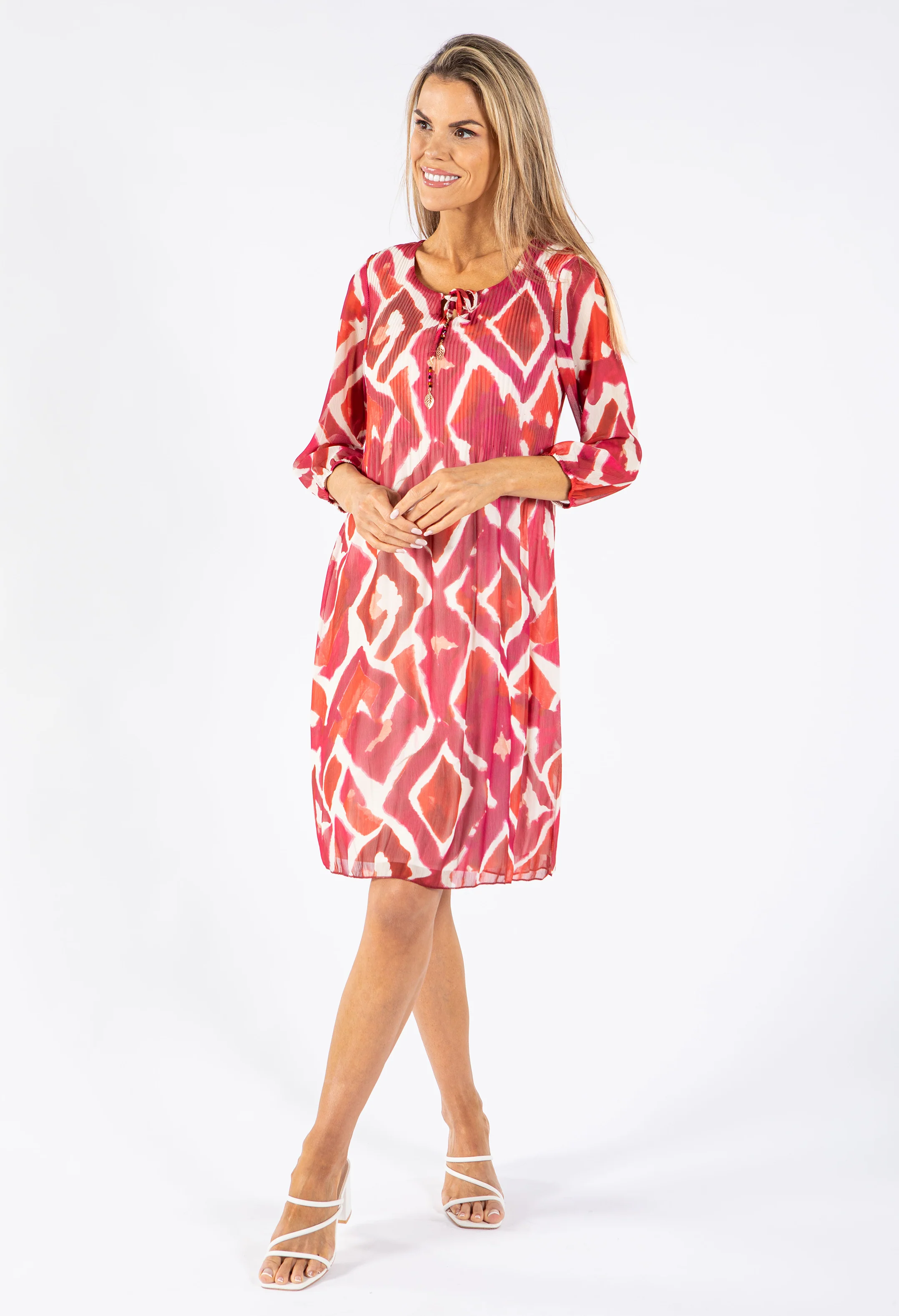 Plisse Bodice Printed Dress