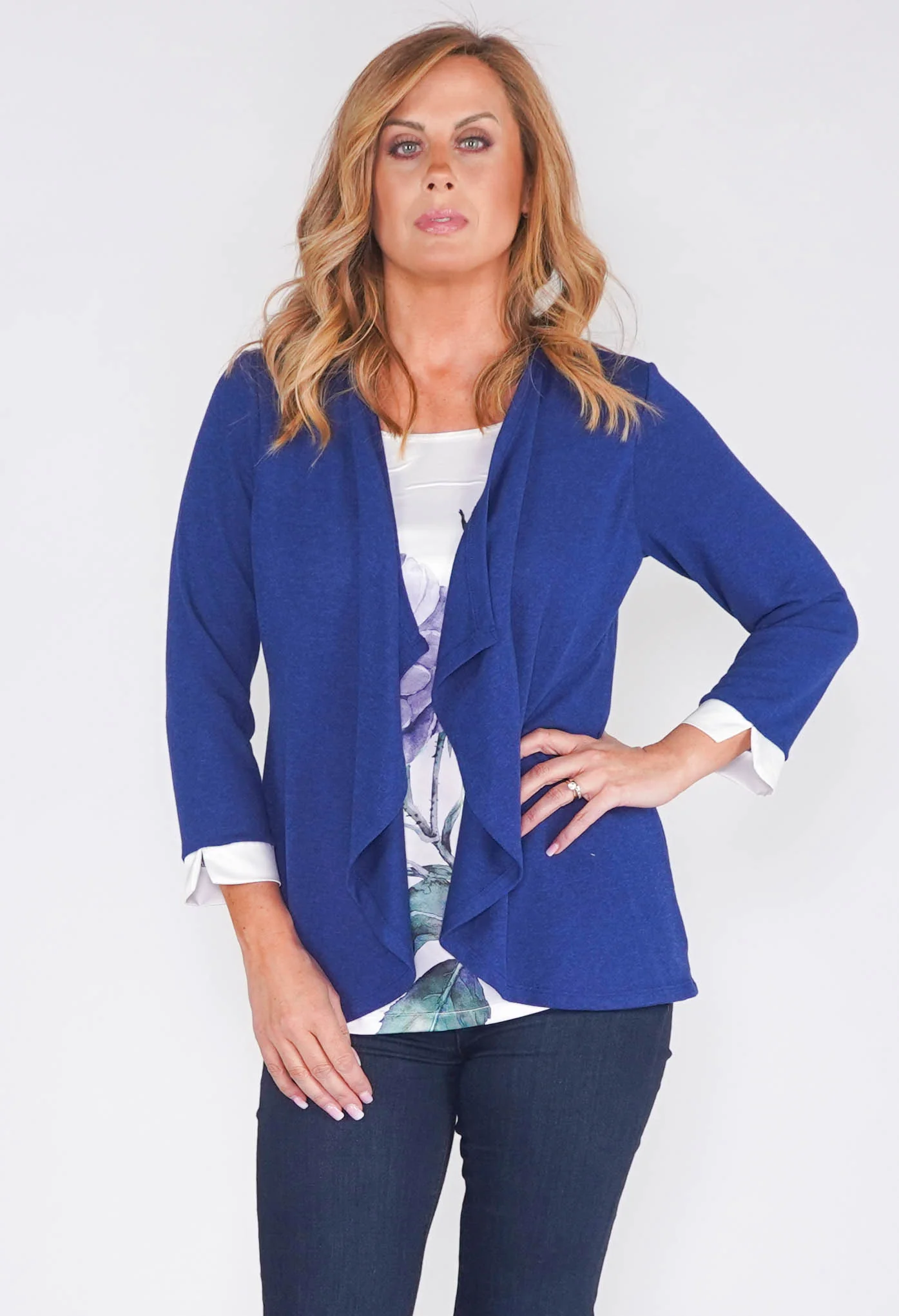 CARDI 2 IN 1 TOP WITH SATIN FLORAL INSET