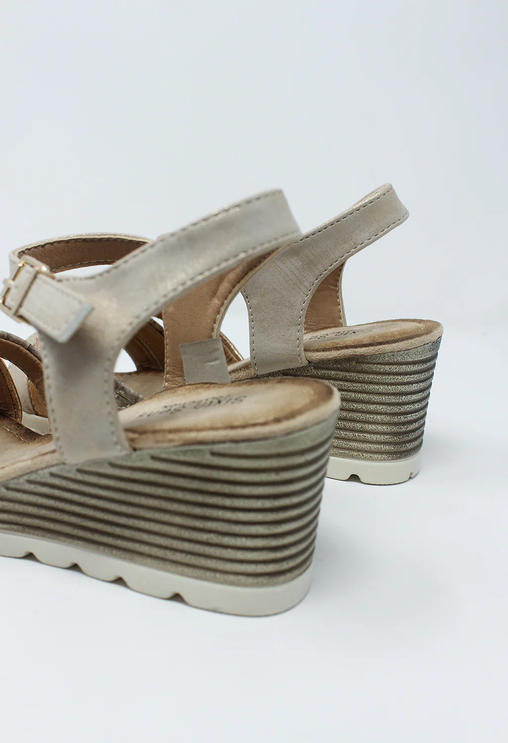 Beige Mid Wedge Cross Over Strap Sandal