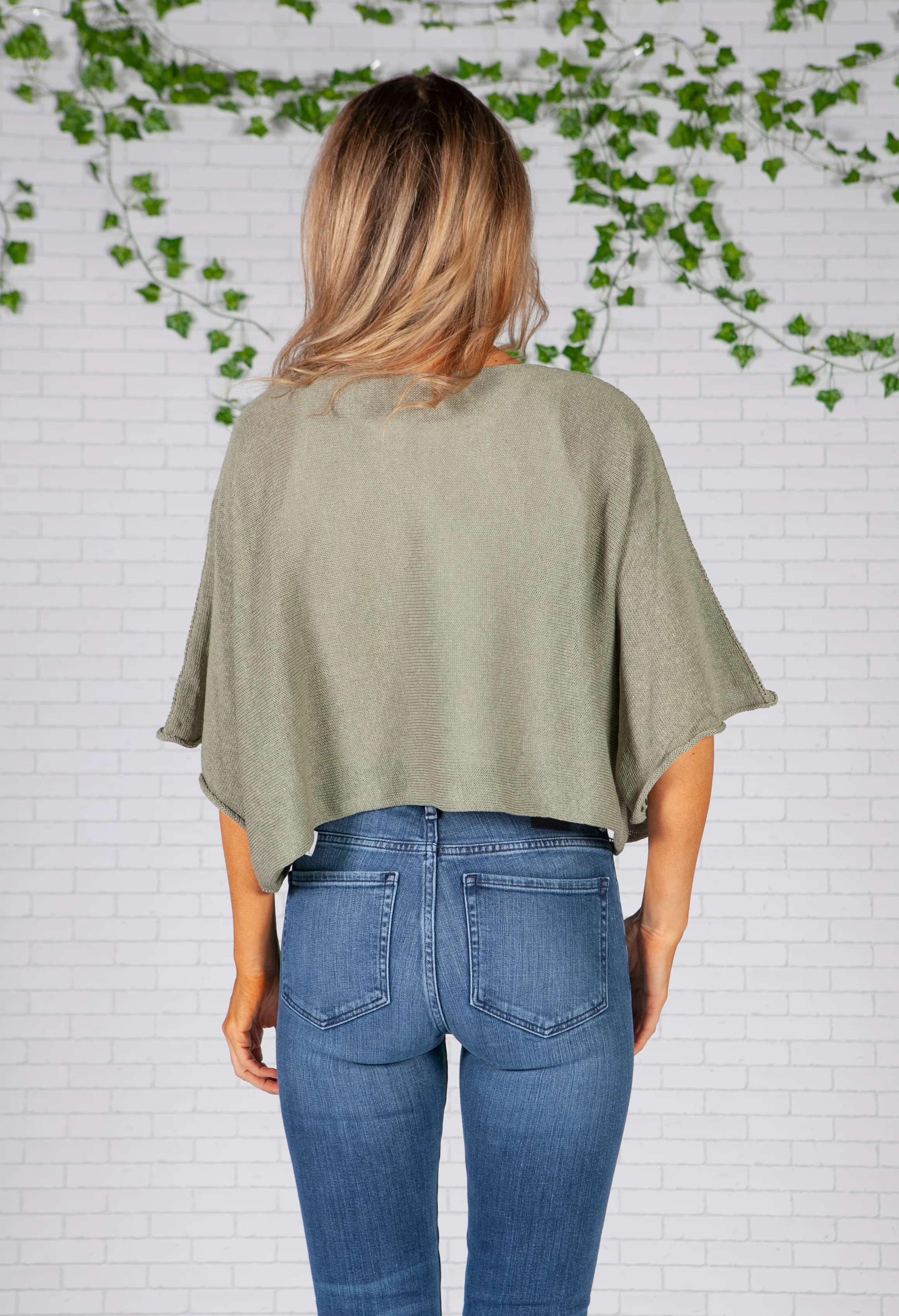 Moss Green Lightweight Cropped Knit Pullover
