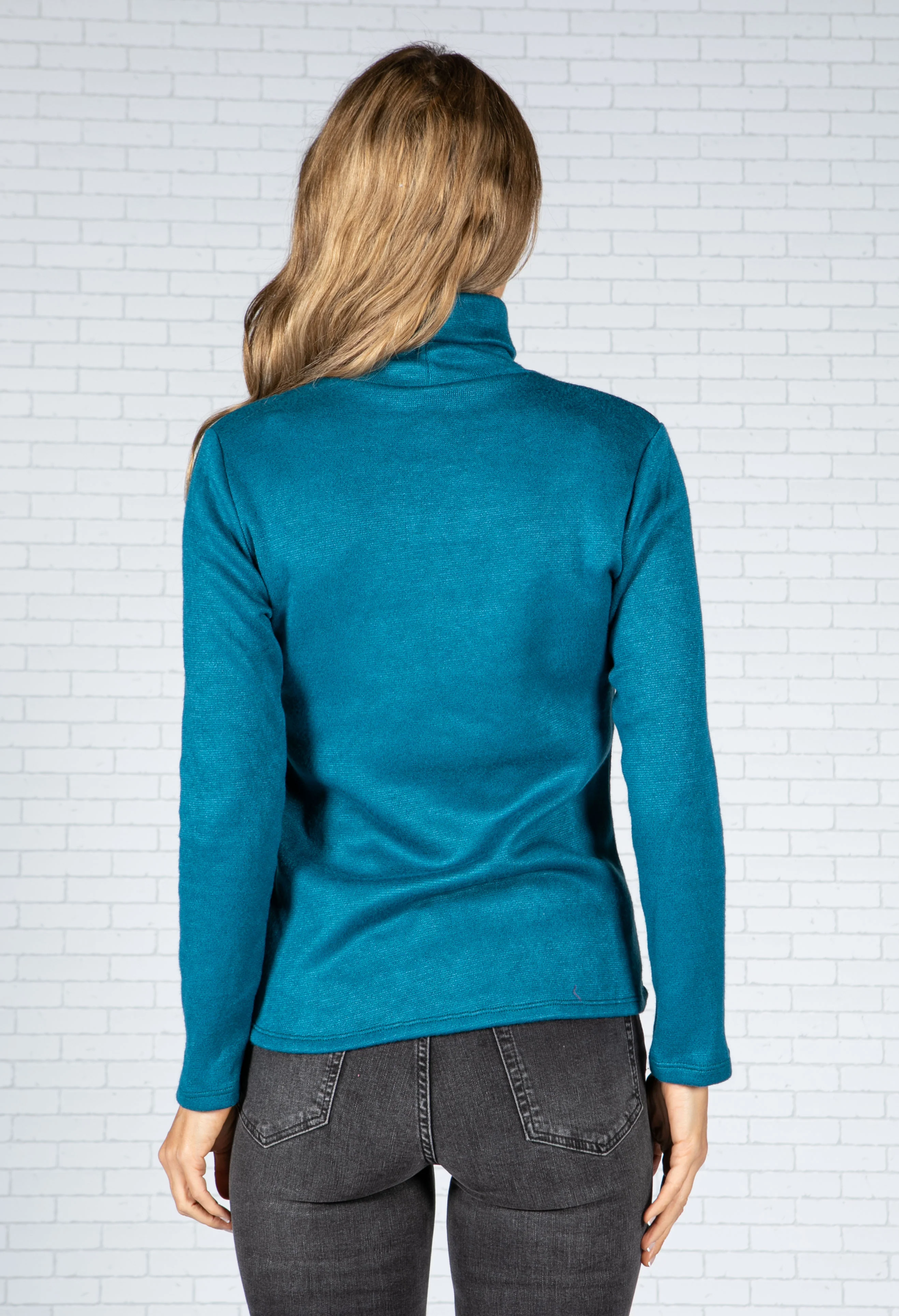 Cashmere Touch Roll Neck Knit in Teal