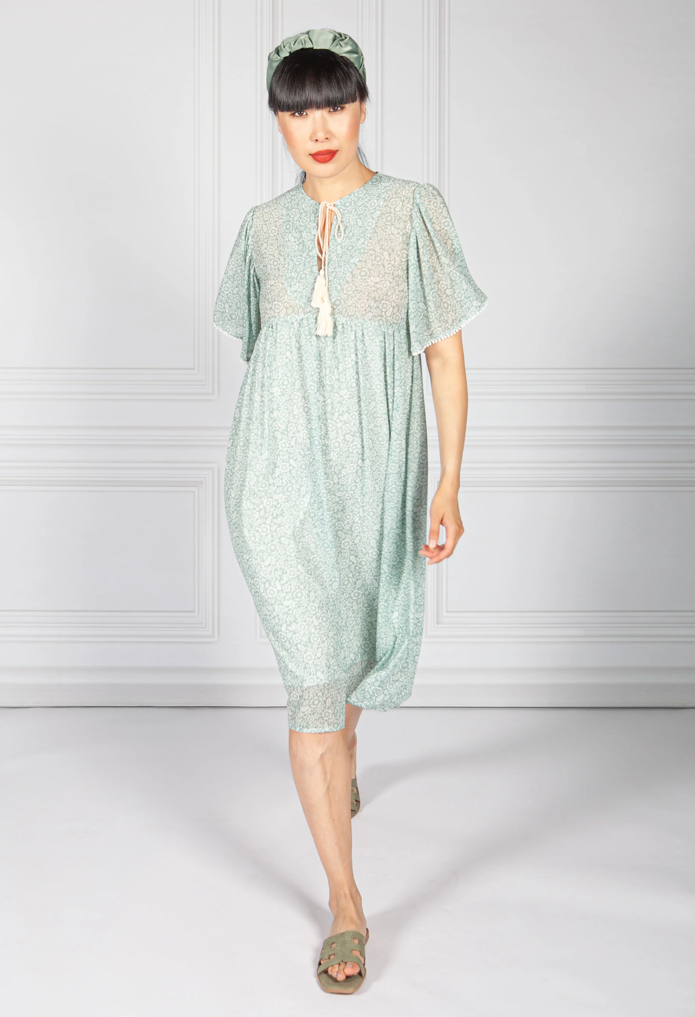 Green Bloom Chiffon DRess