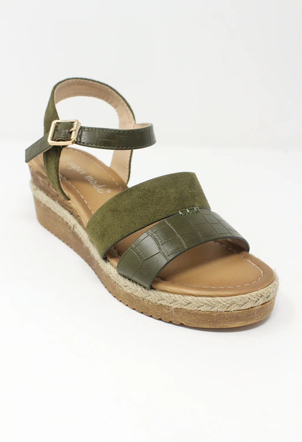 Olive Mid-Wedge Strap Sandal