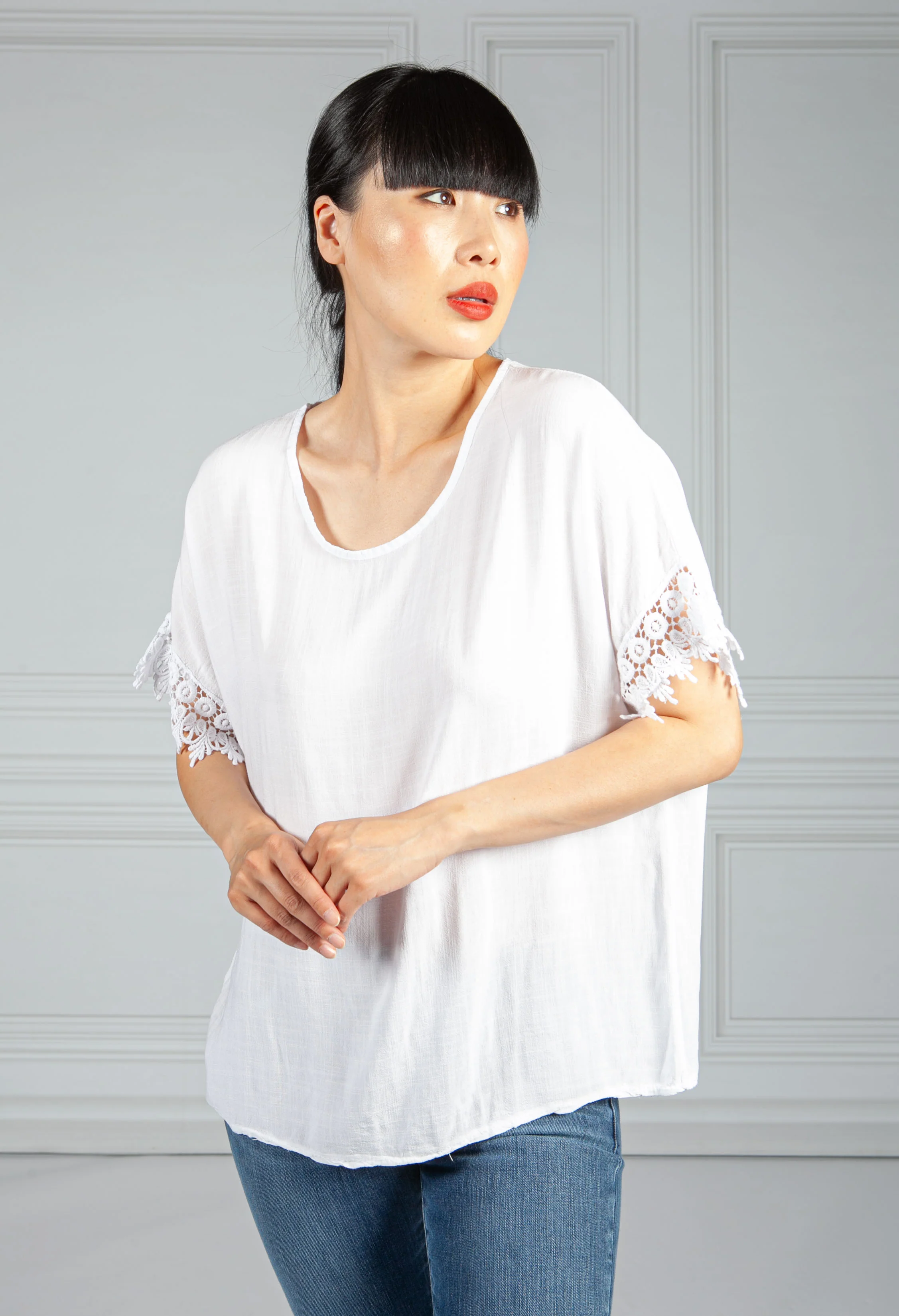 Brilliant White Lace Trim Blouse