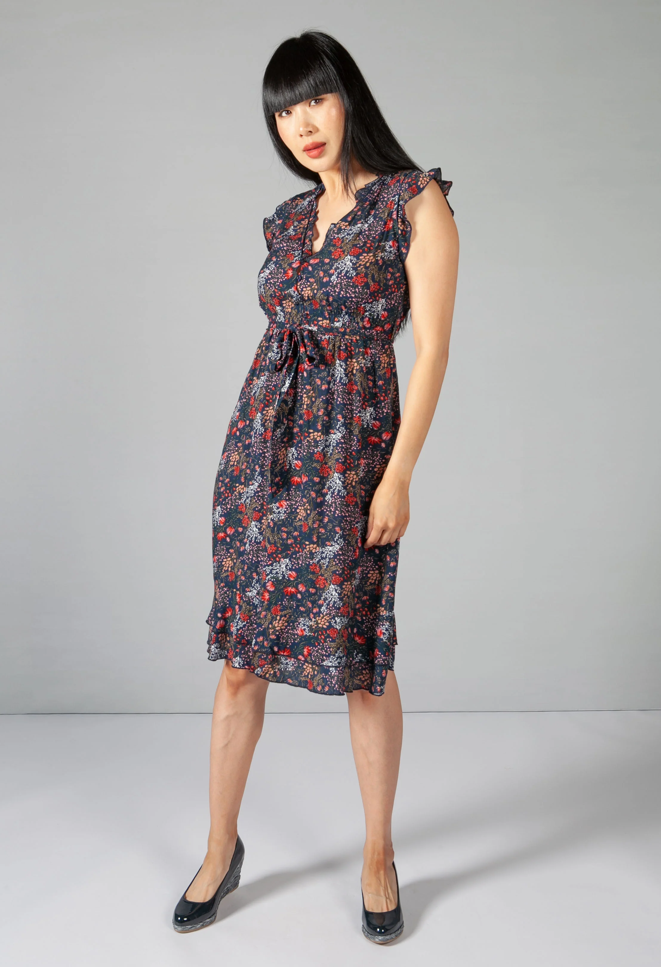 Navy Mini Blossom Print Dress-1