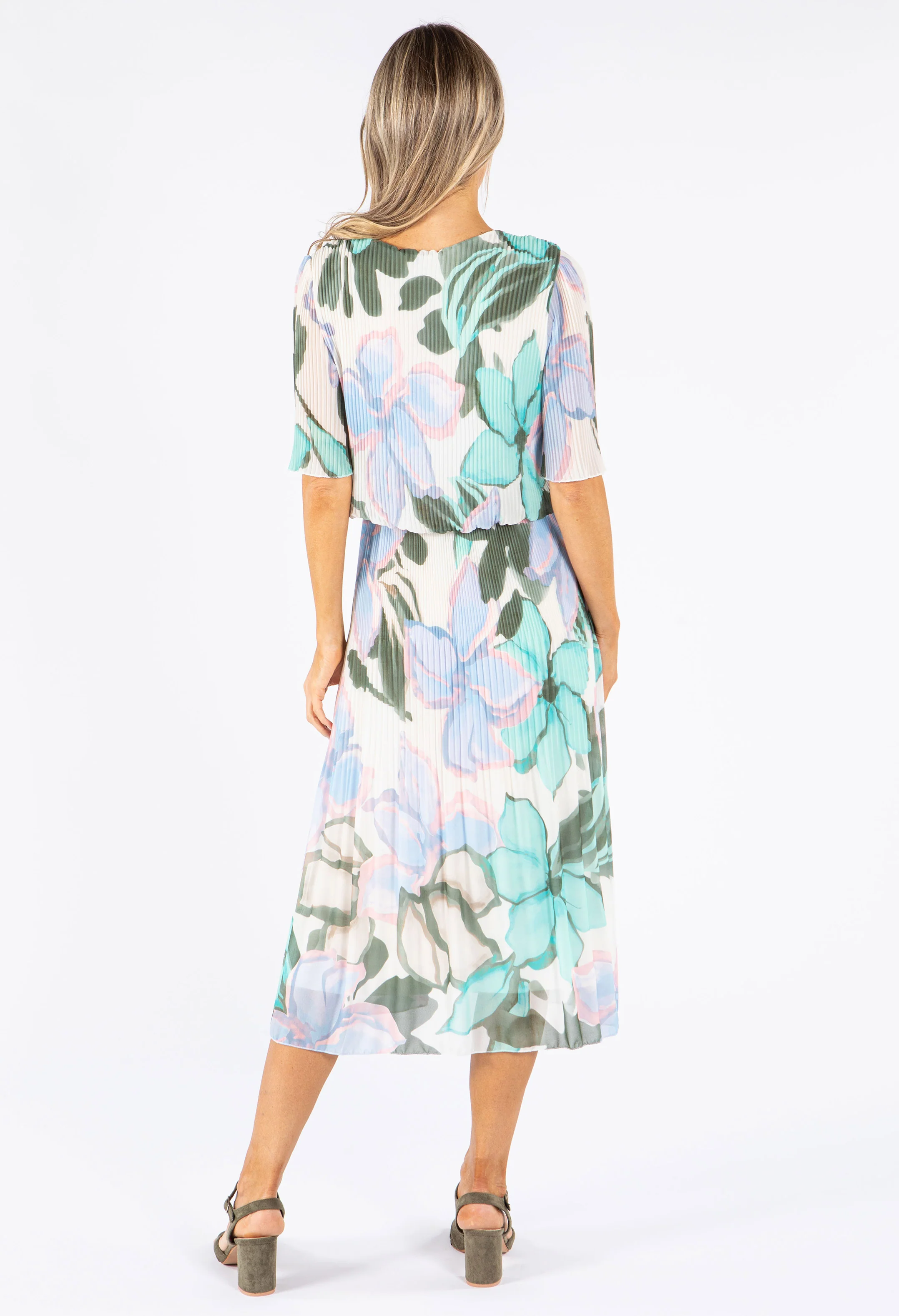 Floral Plisse Pleated Pop Over Dress