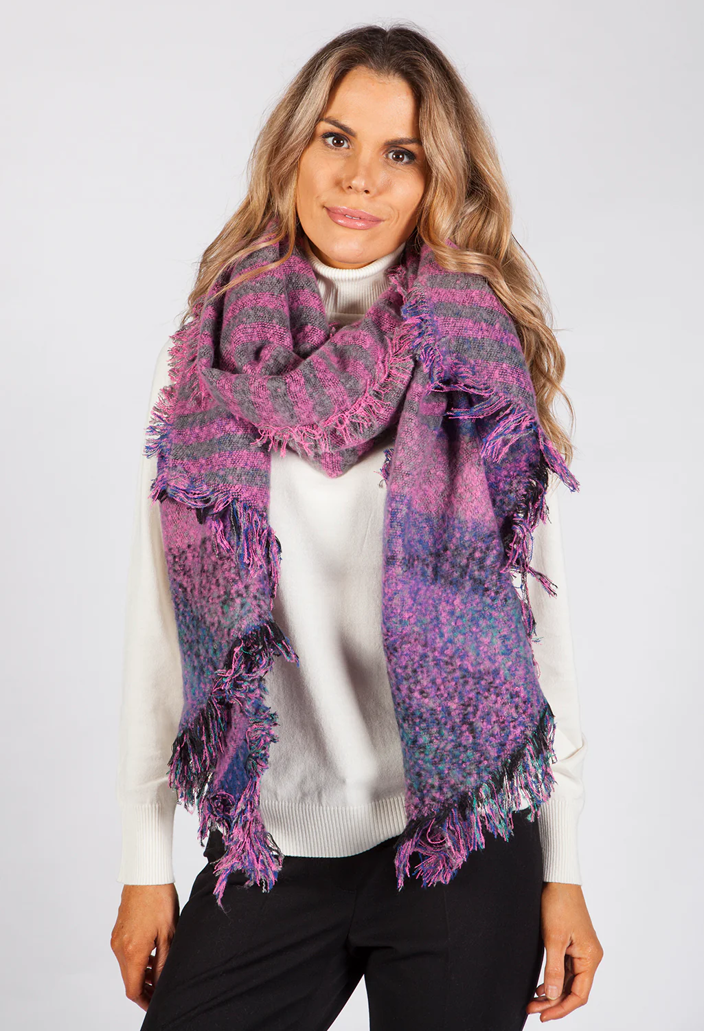 Pink Checked Super Soft Wool Feel Scarf