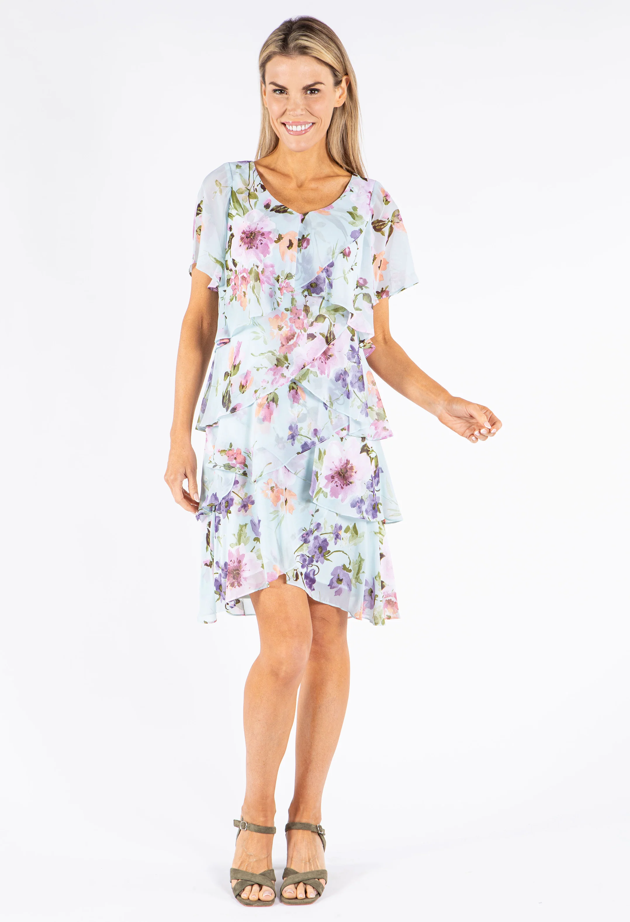 Tiered Chiffon Floral Dress