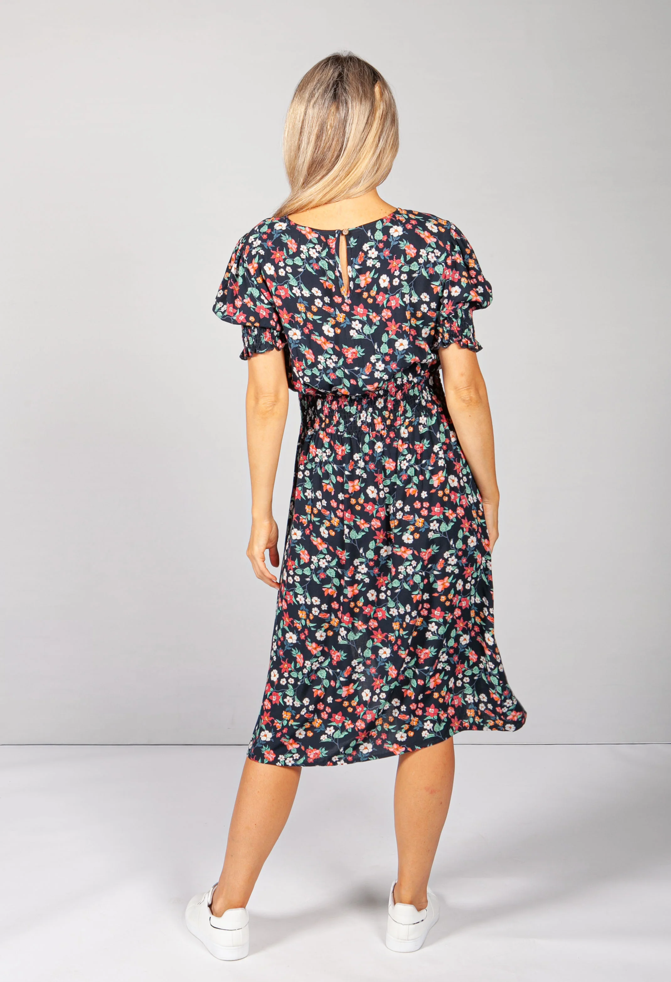Dark Navy Floral Midi Dress