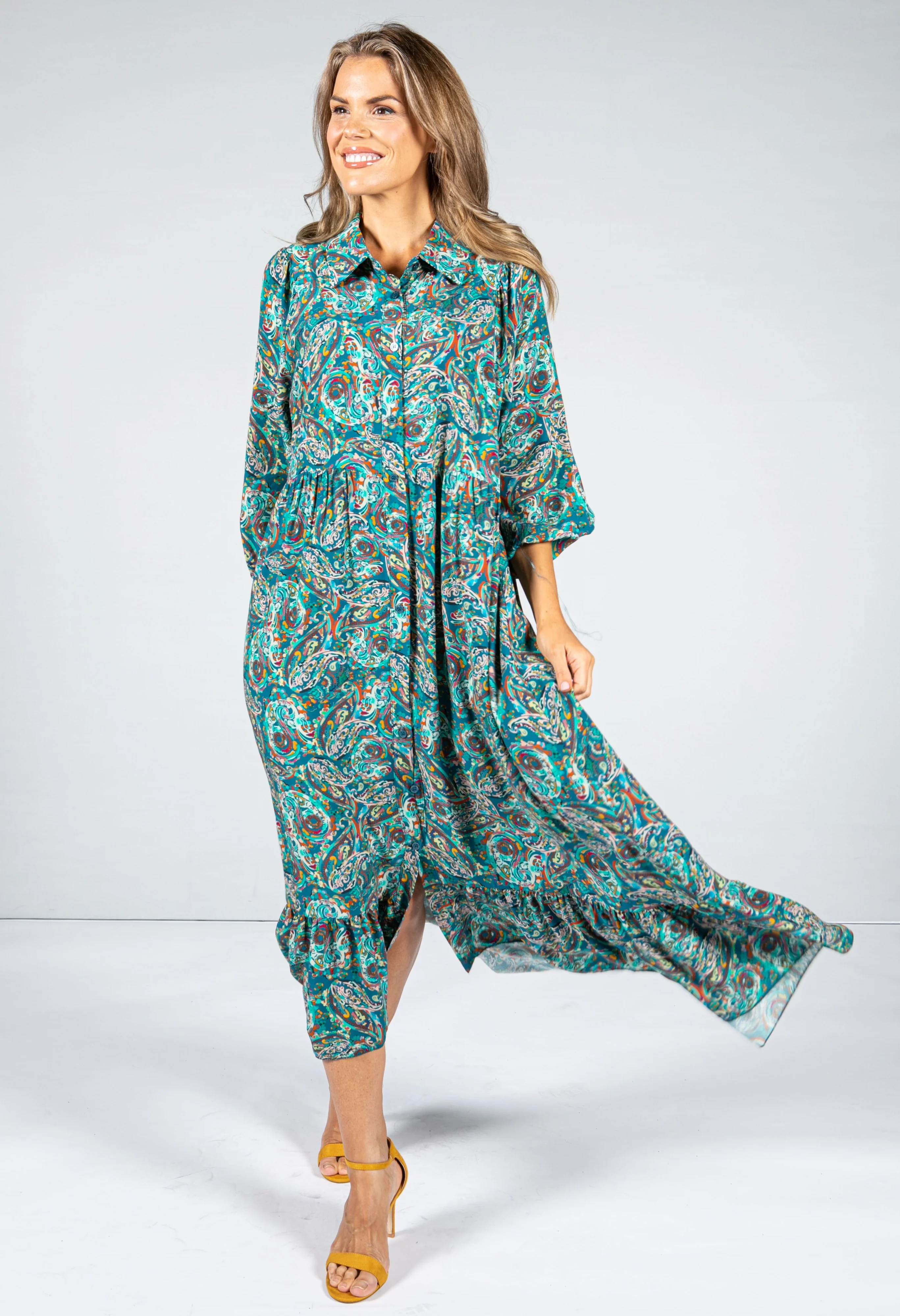 Paisley Pop Print Maxi Dress in Jade & Teal