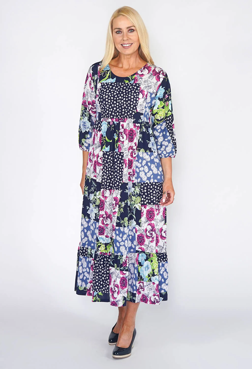 Zapara Patchwork Design Midi Dress