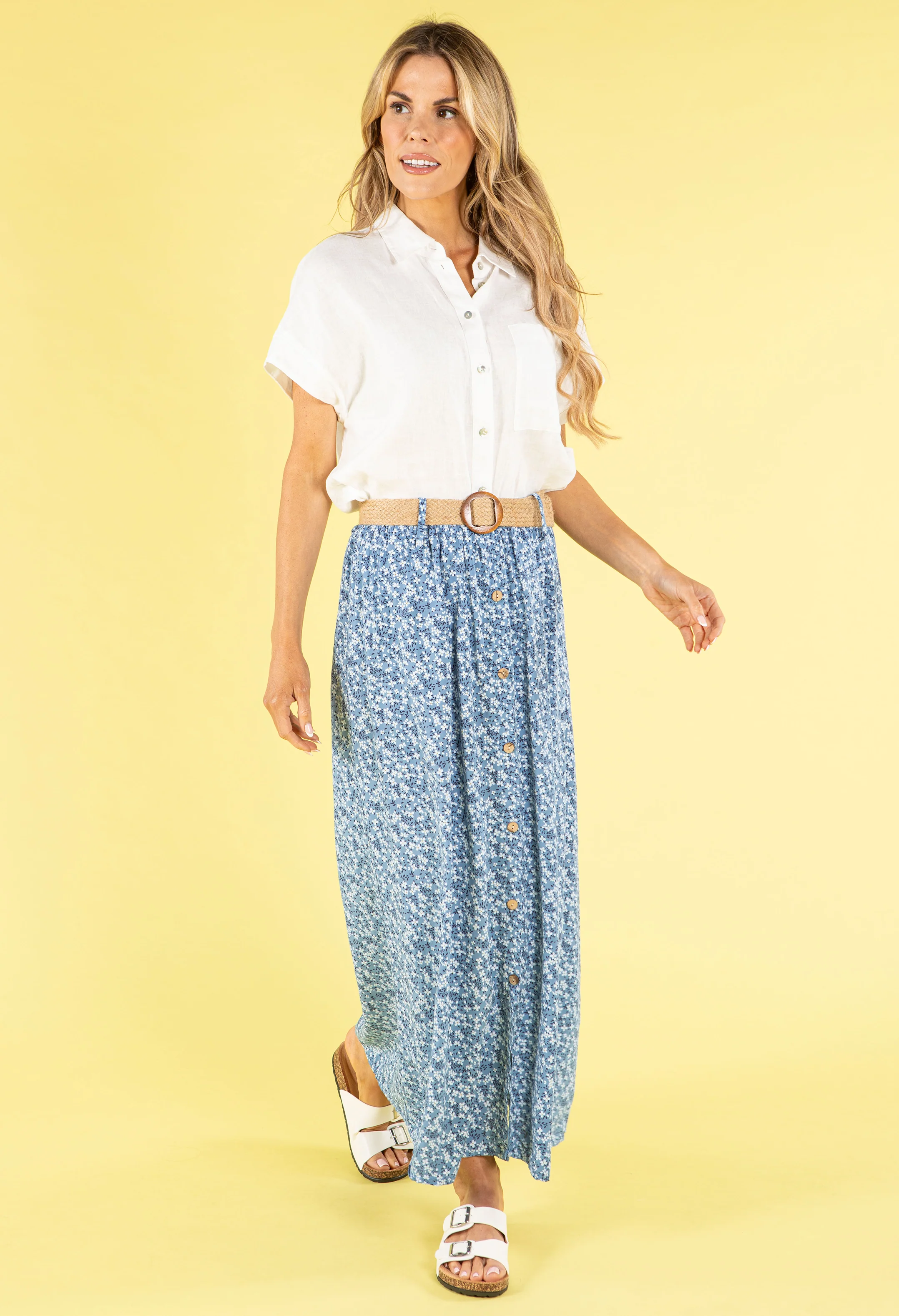 Belted Daisy Print Maxi Skirt