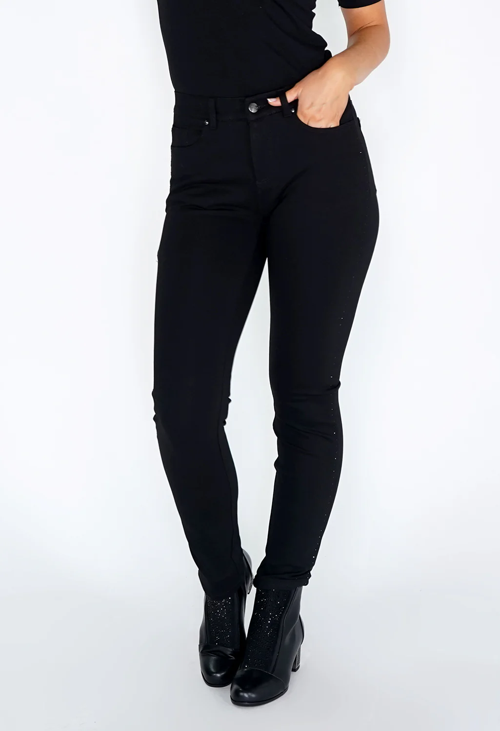 Sophie B Black Tuxedo Leg with Diamante Details