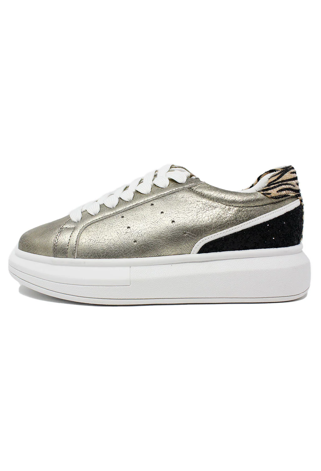 Gold with Black Glitter detail Laced Trainer