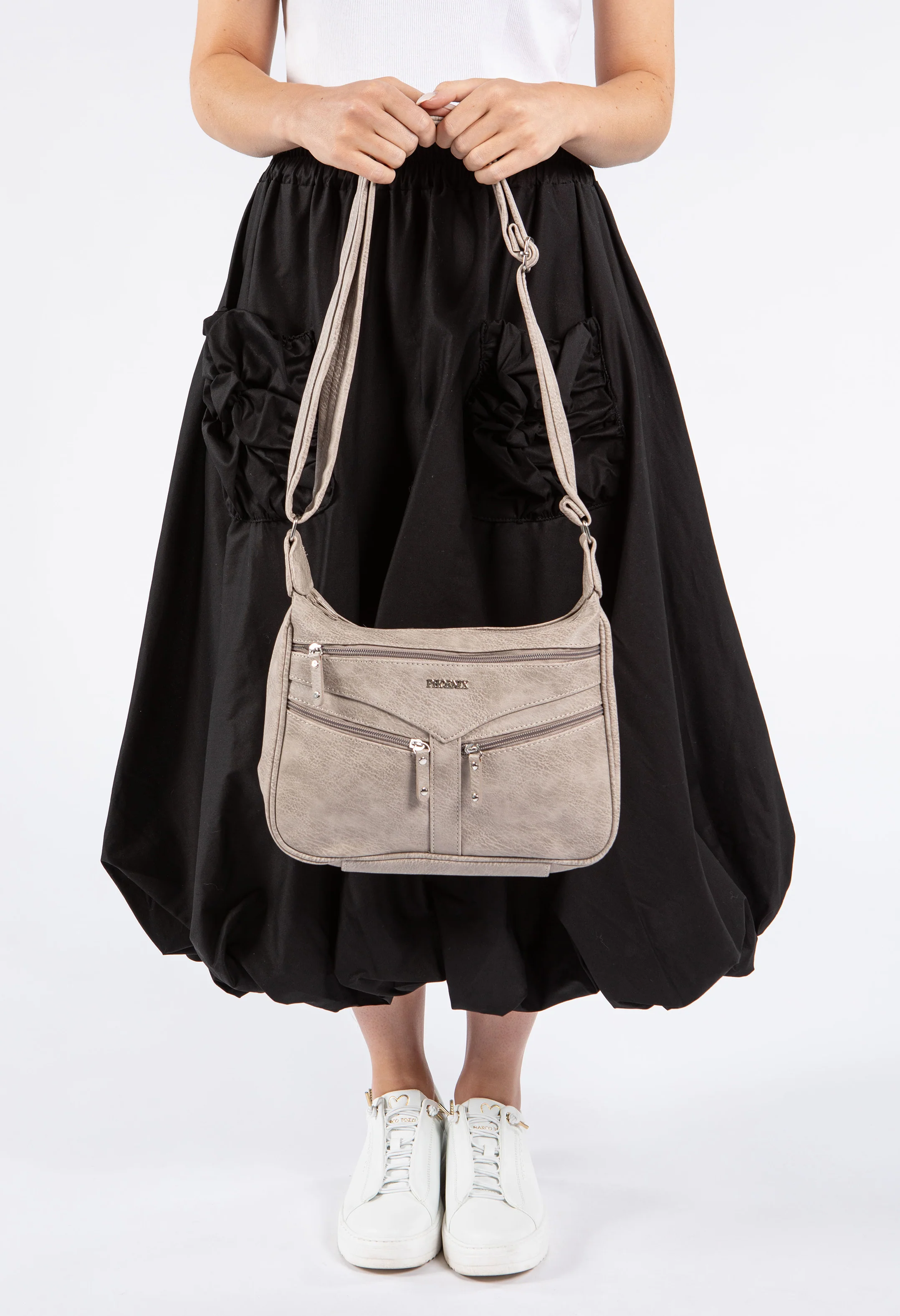 Faux Leather Multi Zip Cross Body Bag