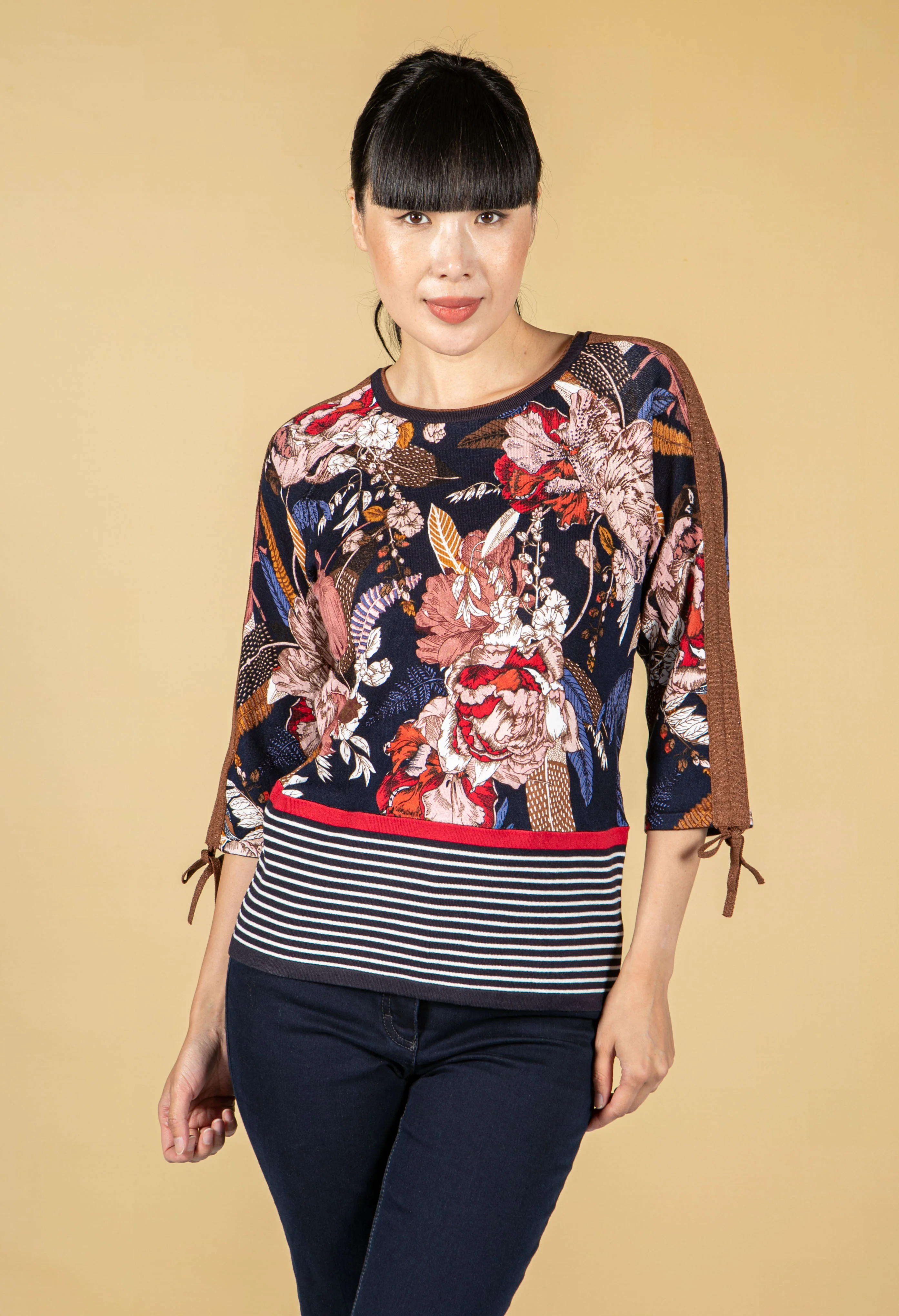 Vintage Floral Print Rhinestone Knit