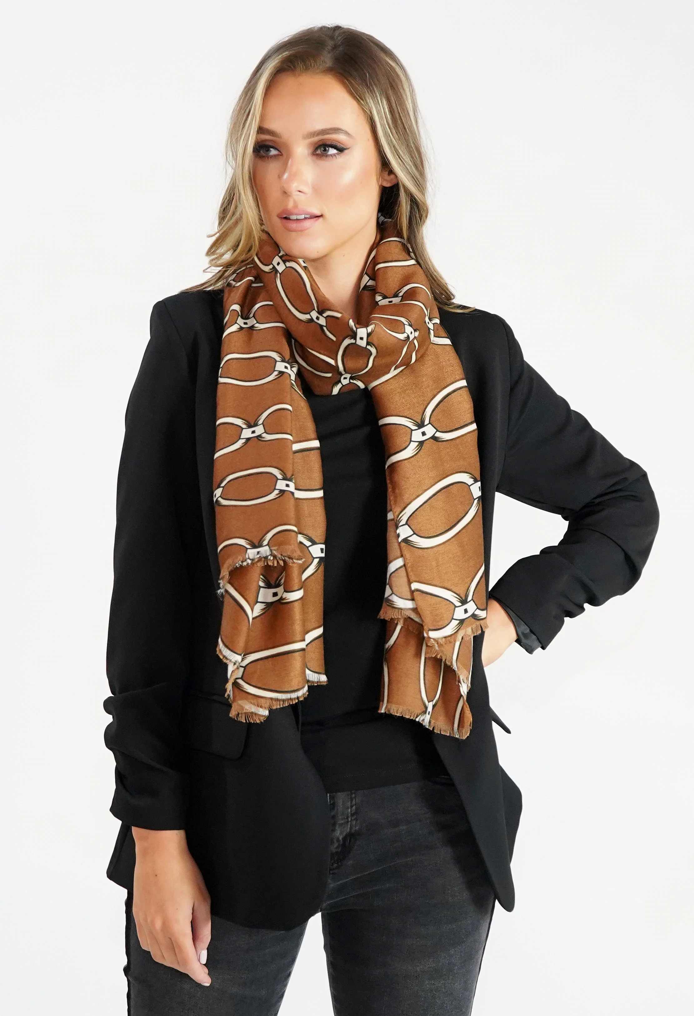Tan Chain Print Scarf
