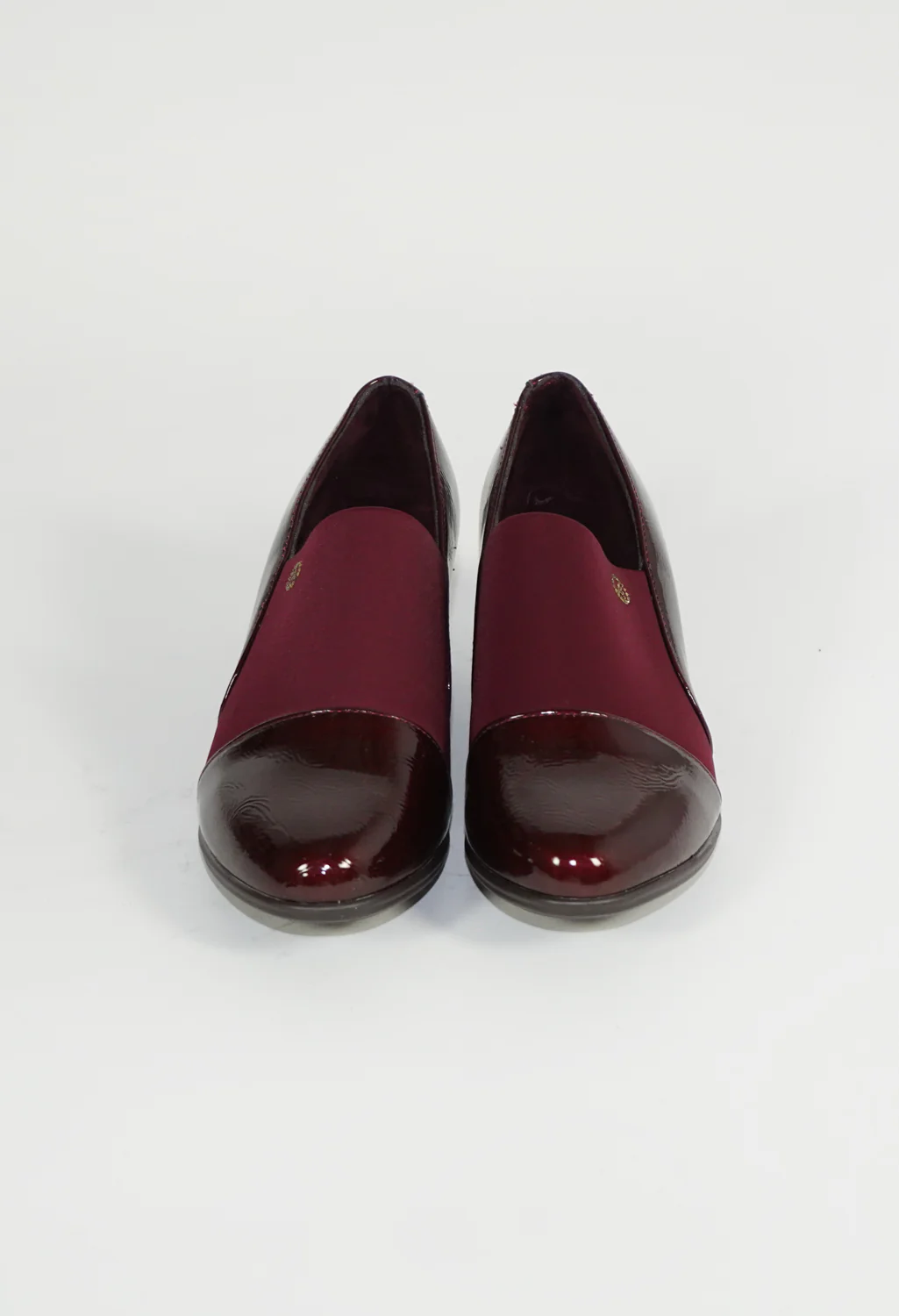 Wine Elasticated Slip On Block Heel