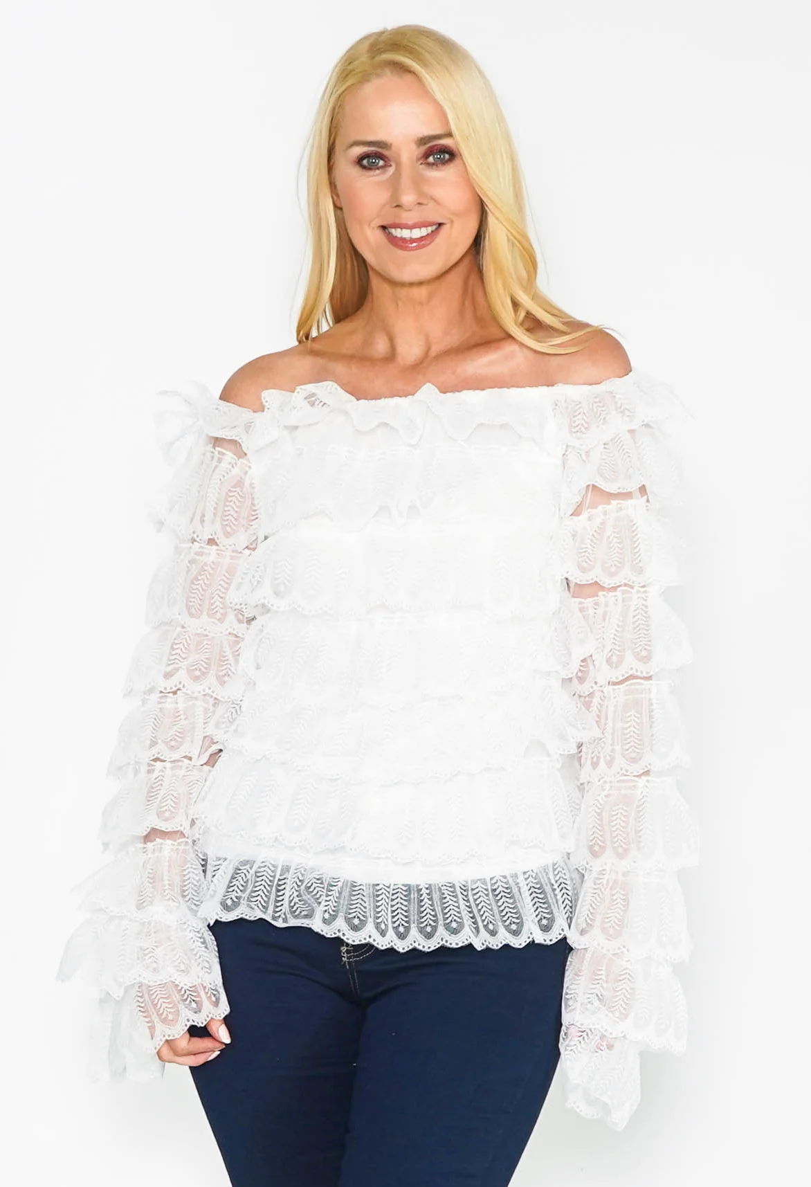 White Ruffle Off the Shoulder Top