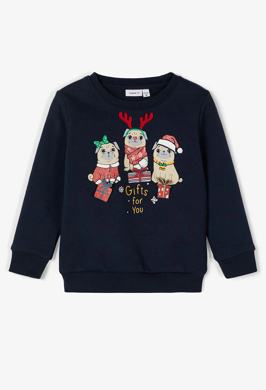 Dark Sapphire Kids Knit Christmas Pugs Jumper