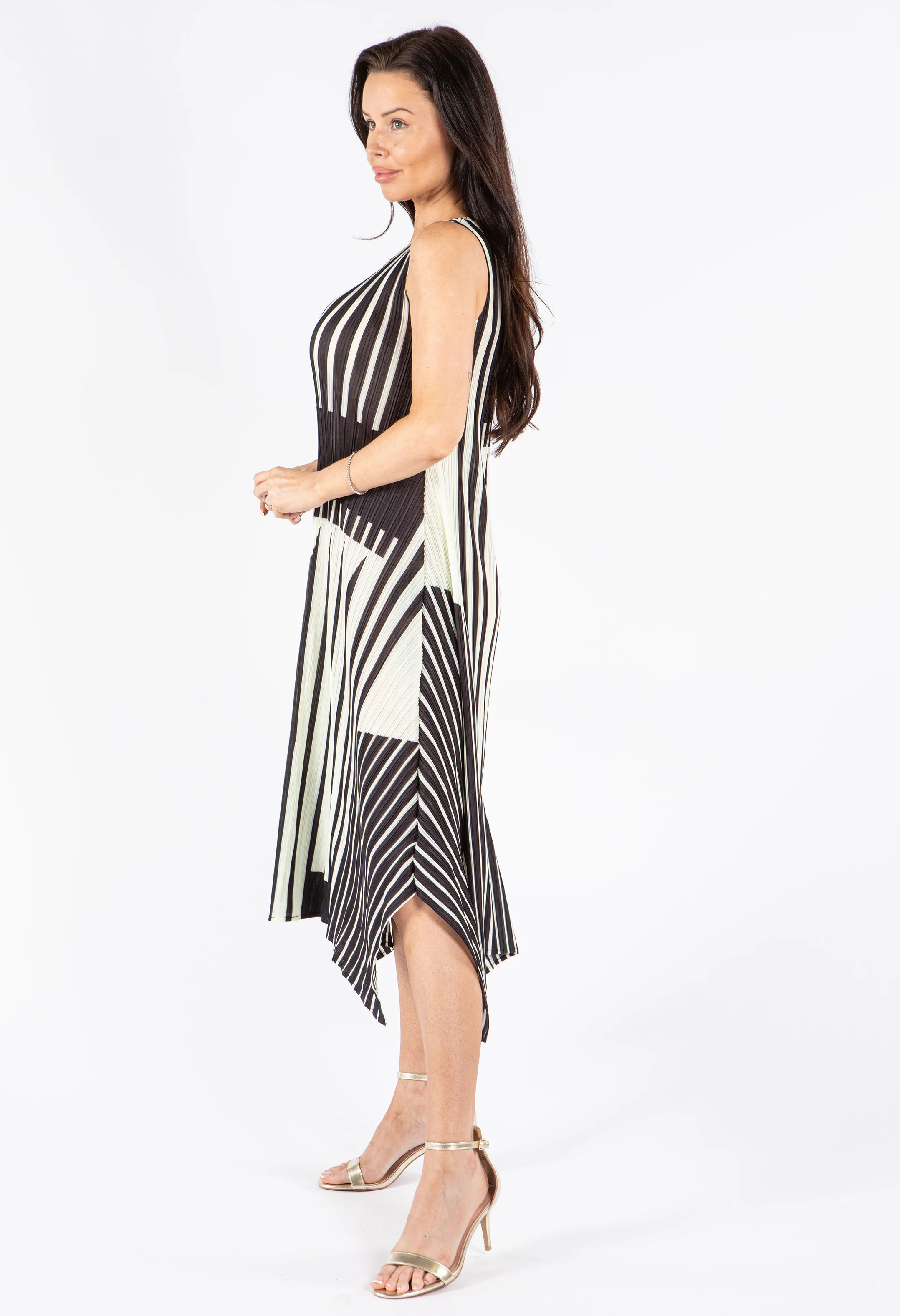 Pleated Stripe Midi Dress