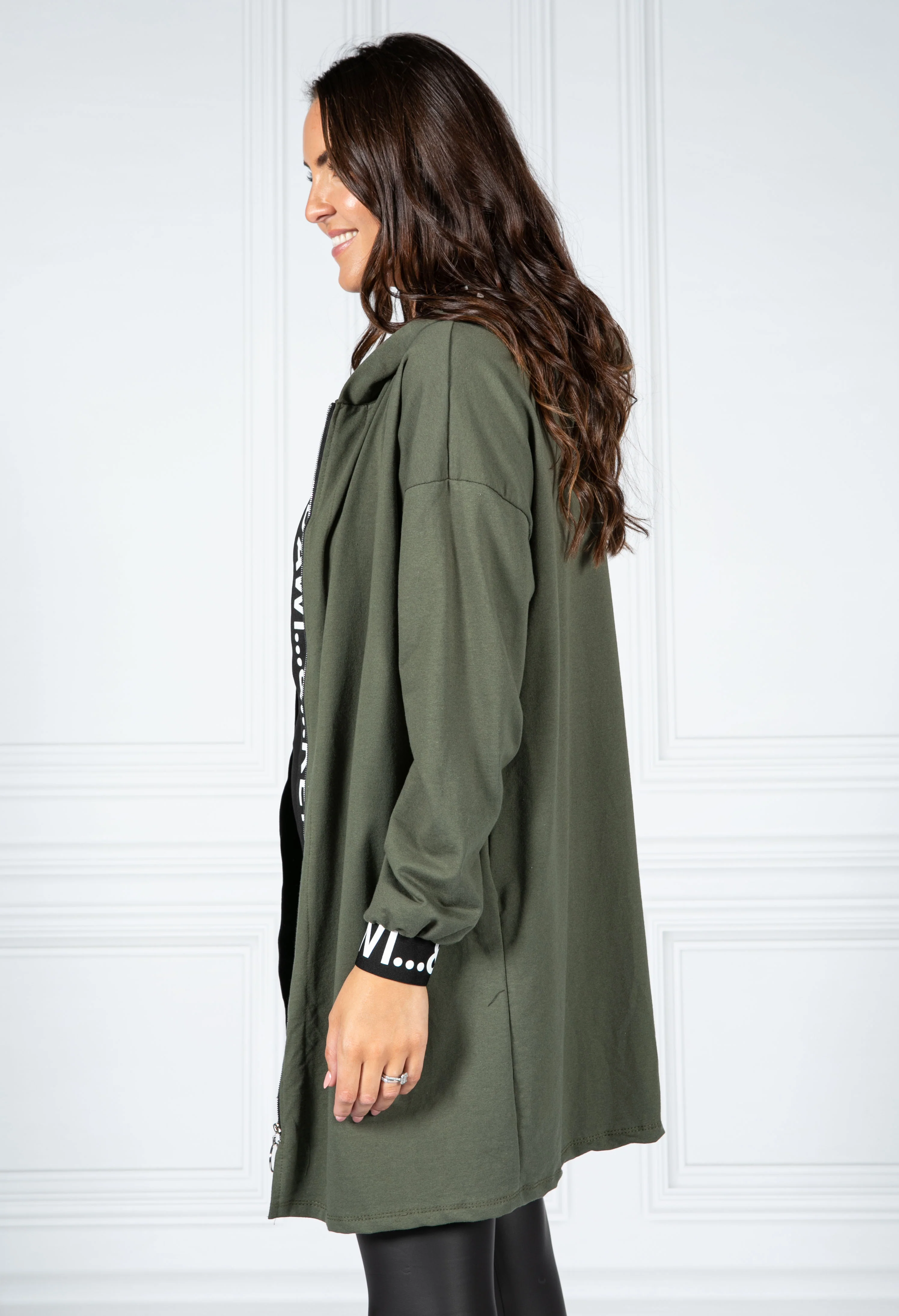 OVERSIZED GRAPHIC ZIP UP HOODIE IN GREEN