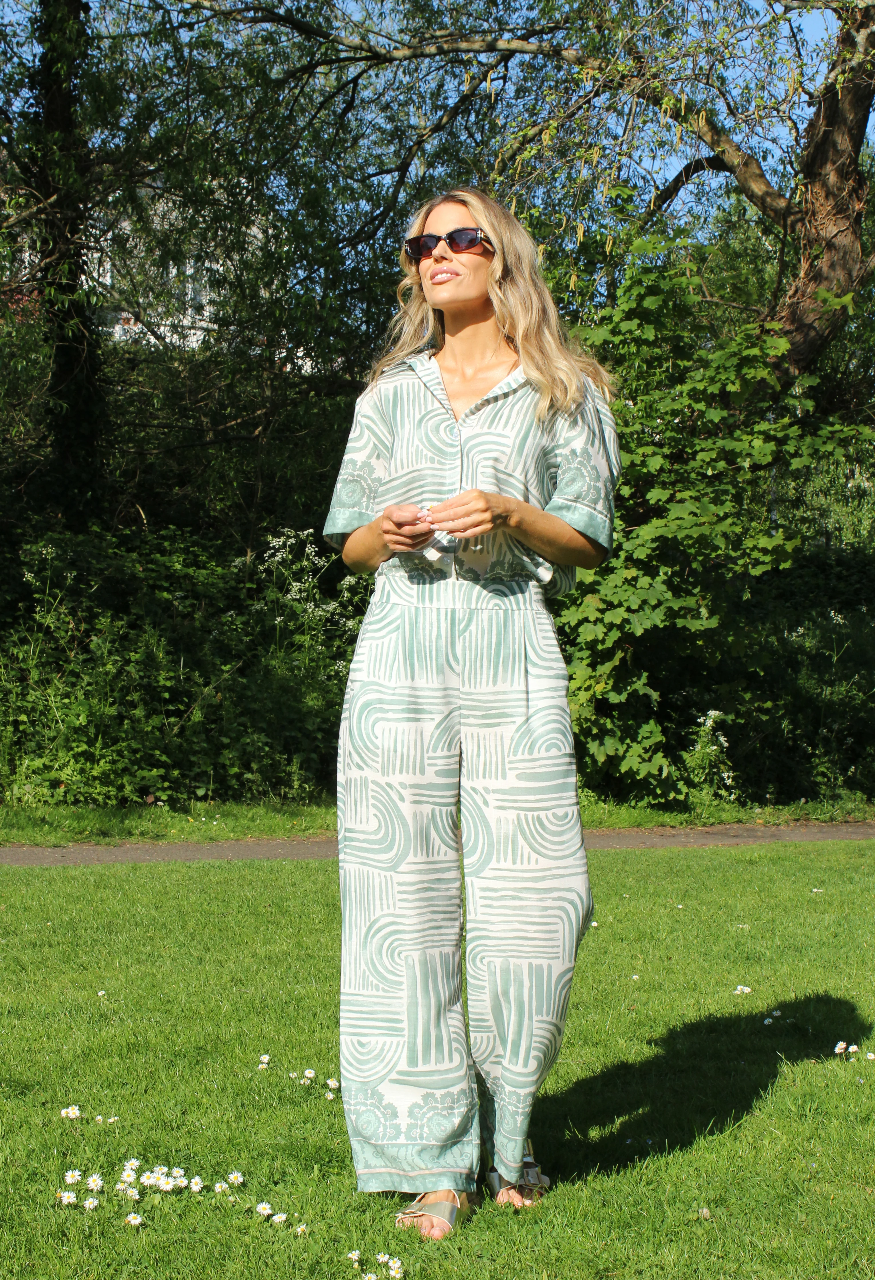 Abstract Print Wide Leg Trousers