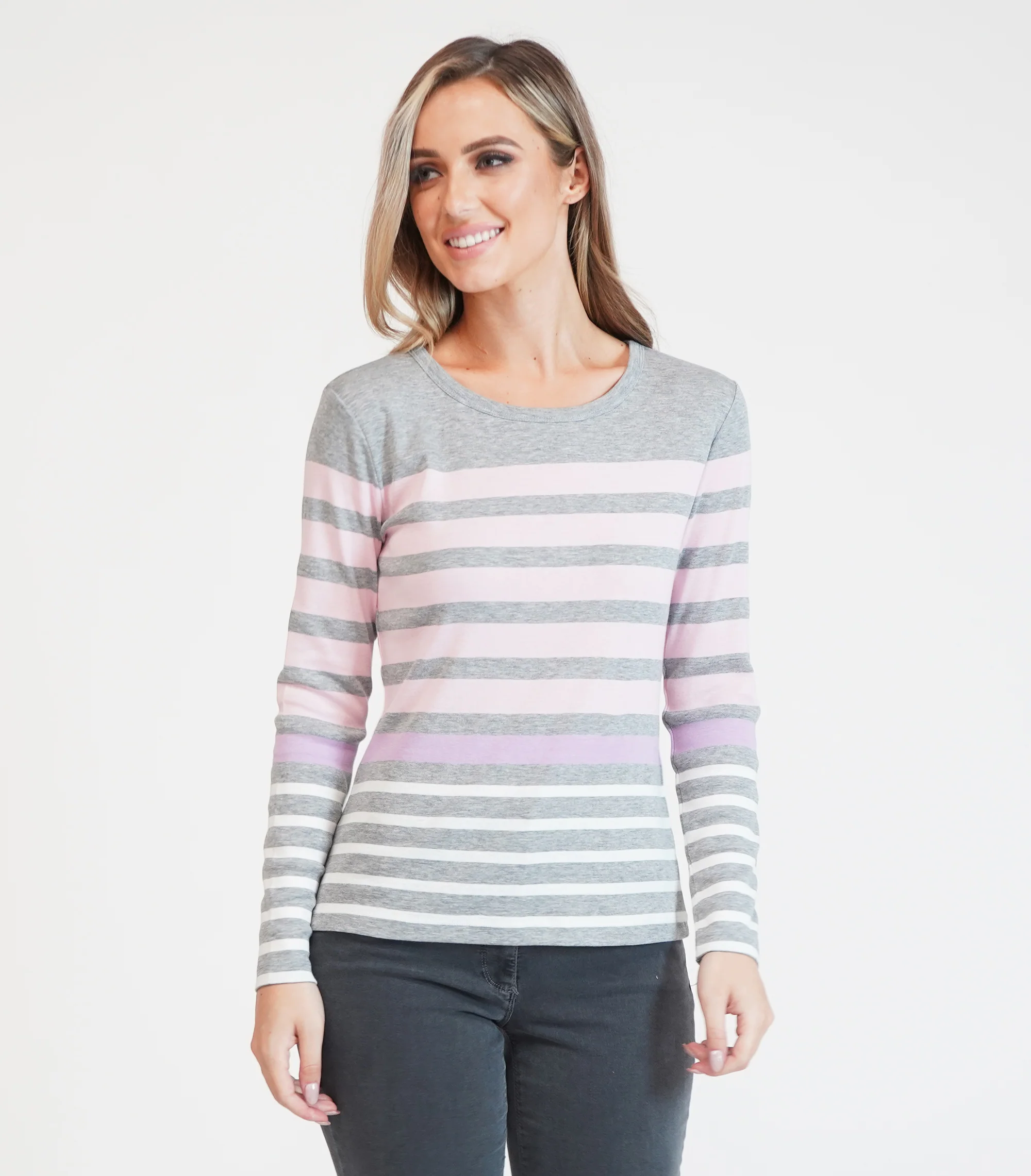 Twist Pink and White Stripe Long Sleeve Top