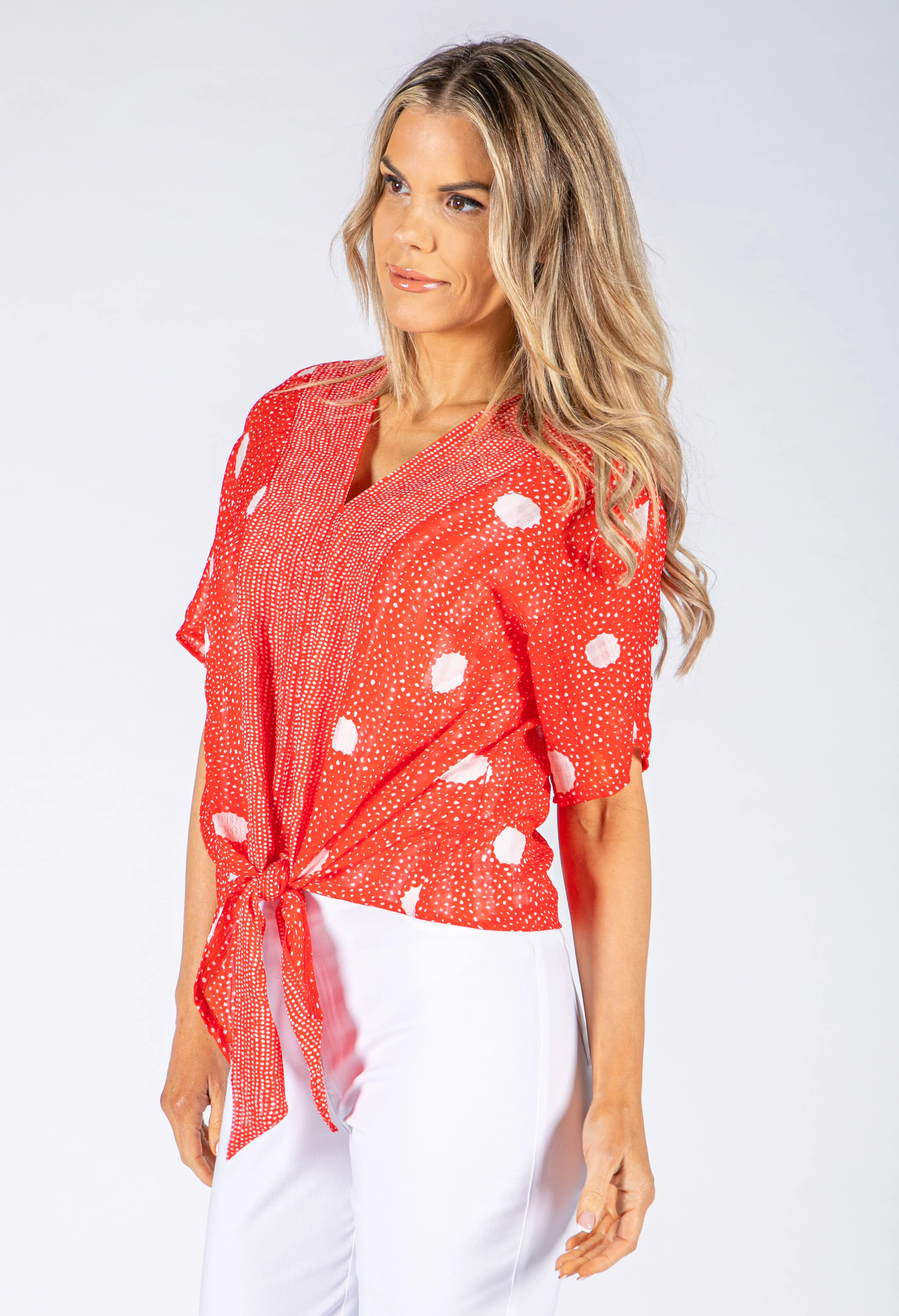 Polka Dot Tie Front Top-1