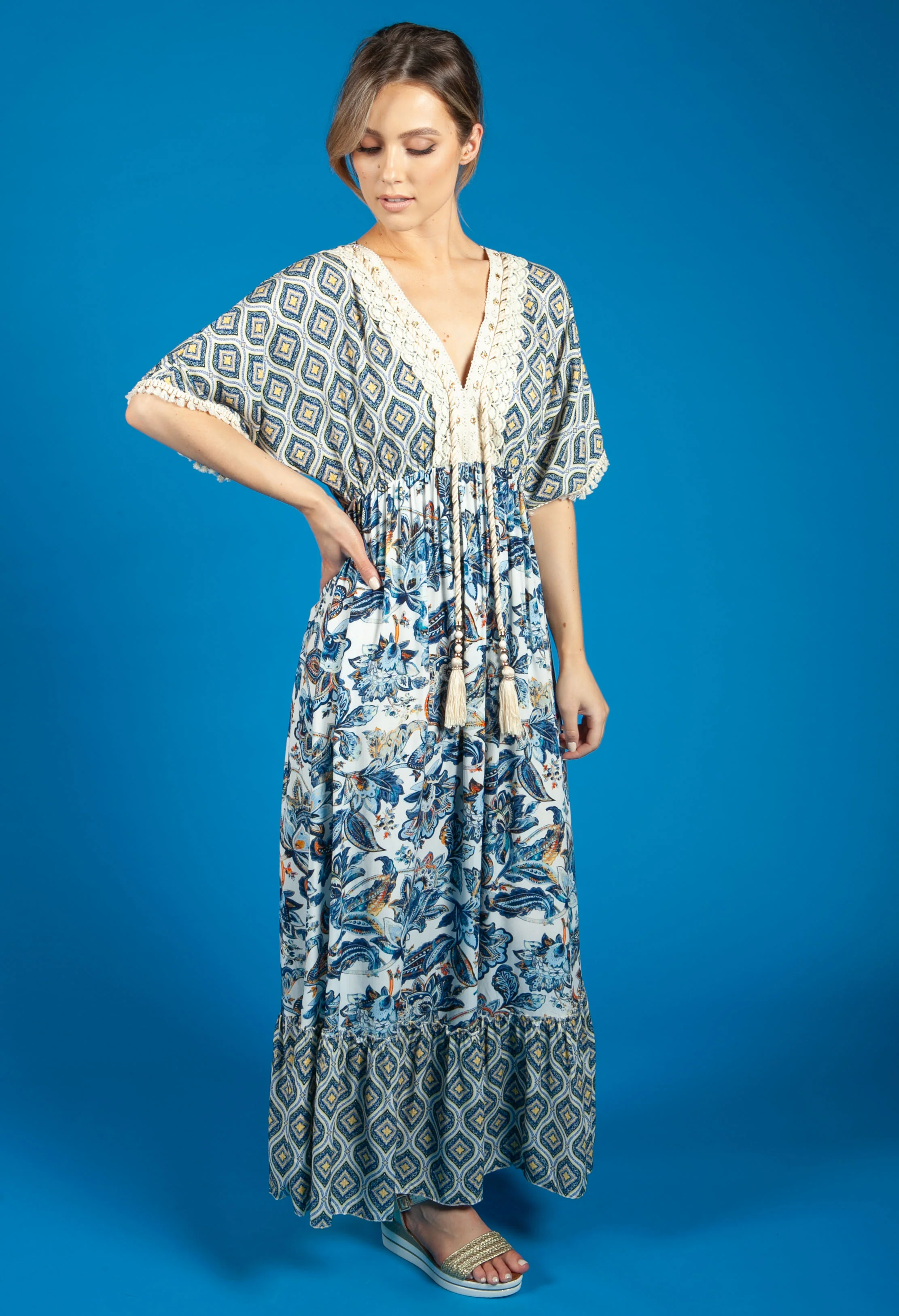 Deep Navy Vintage Floral Print Dress