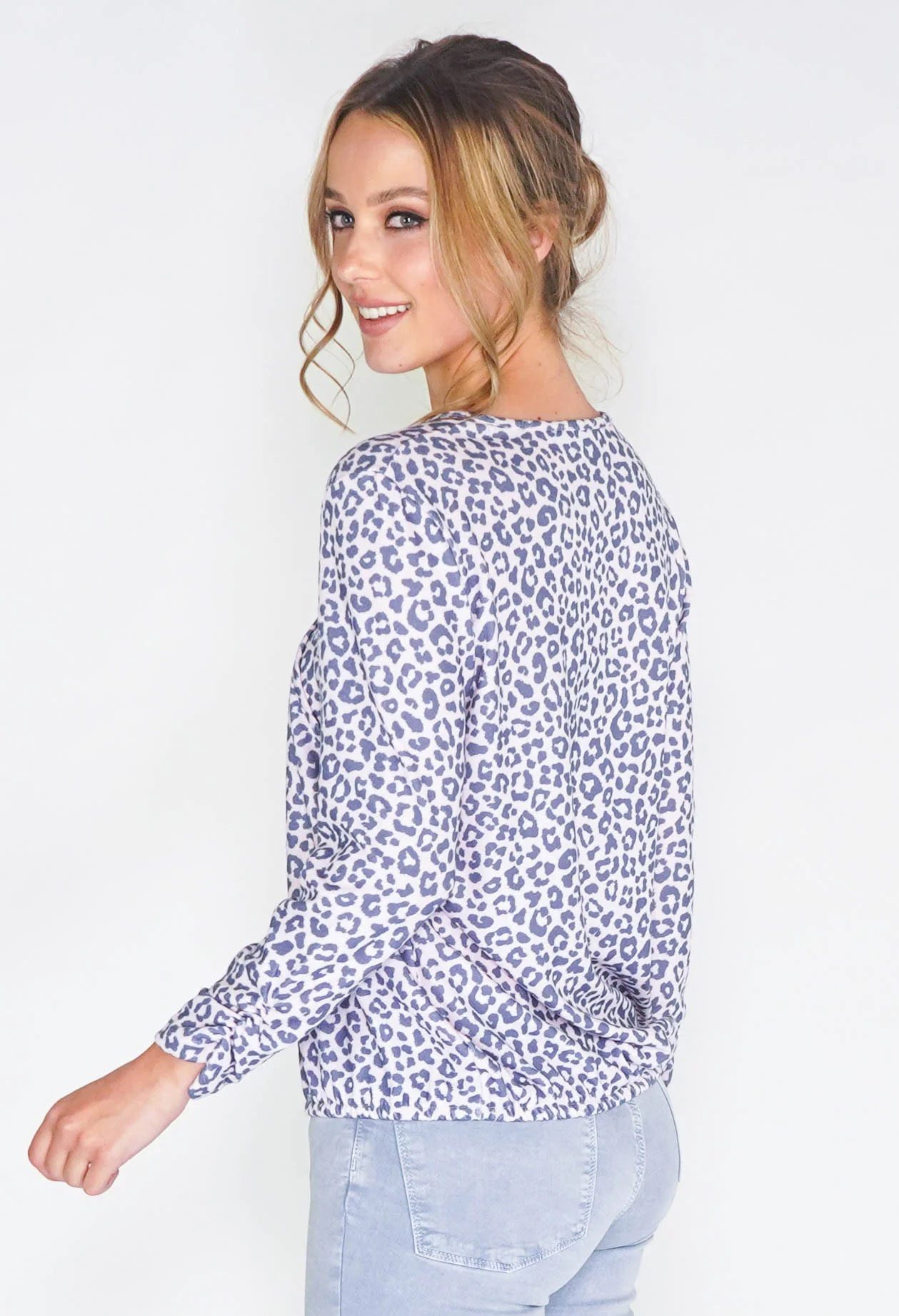 SOFT PINK LEOPARD PRINT FAUX CROSSOVER TOP