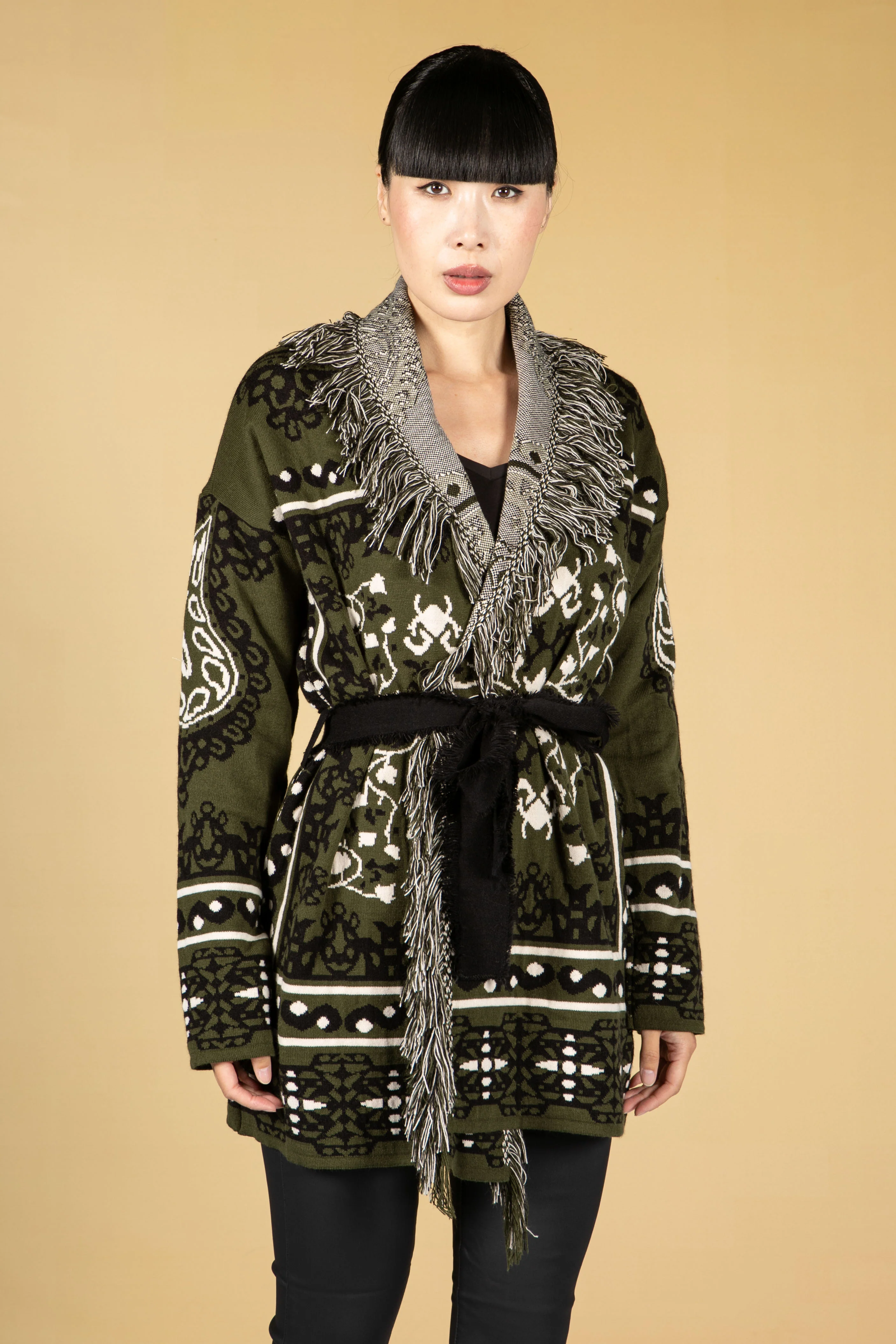 Jacquard Knit Cardigan in Forrest Green