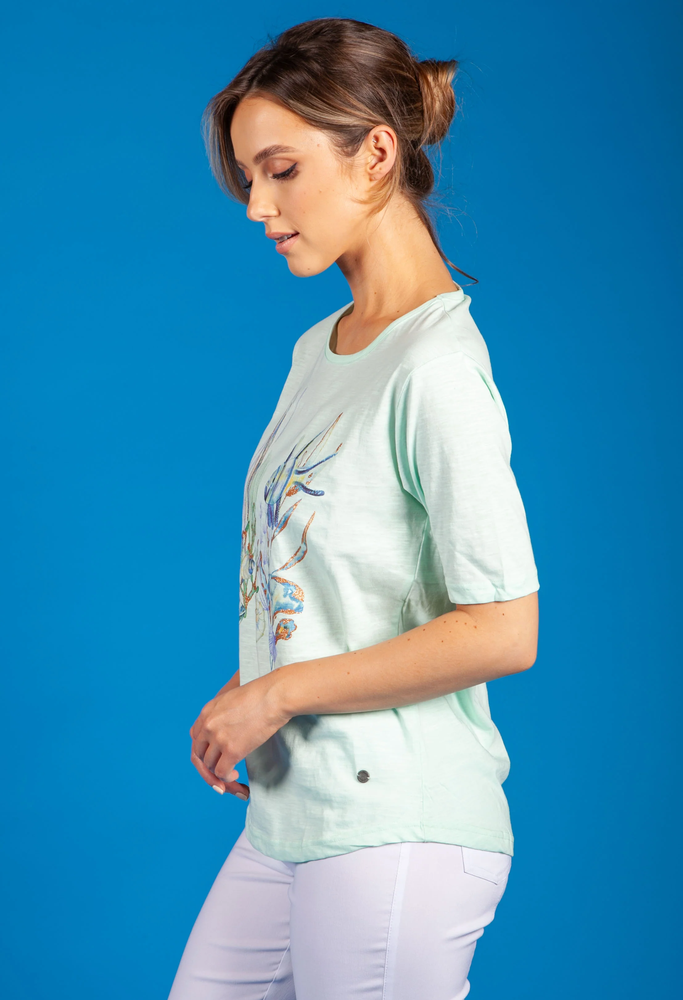 Mint Sea Print Top