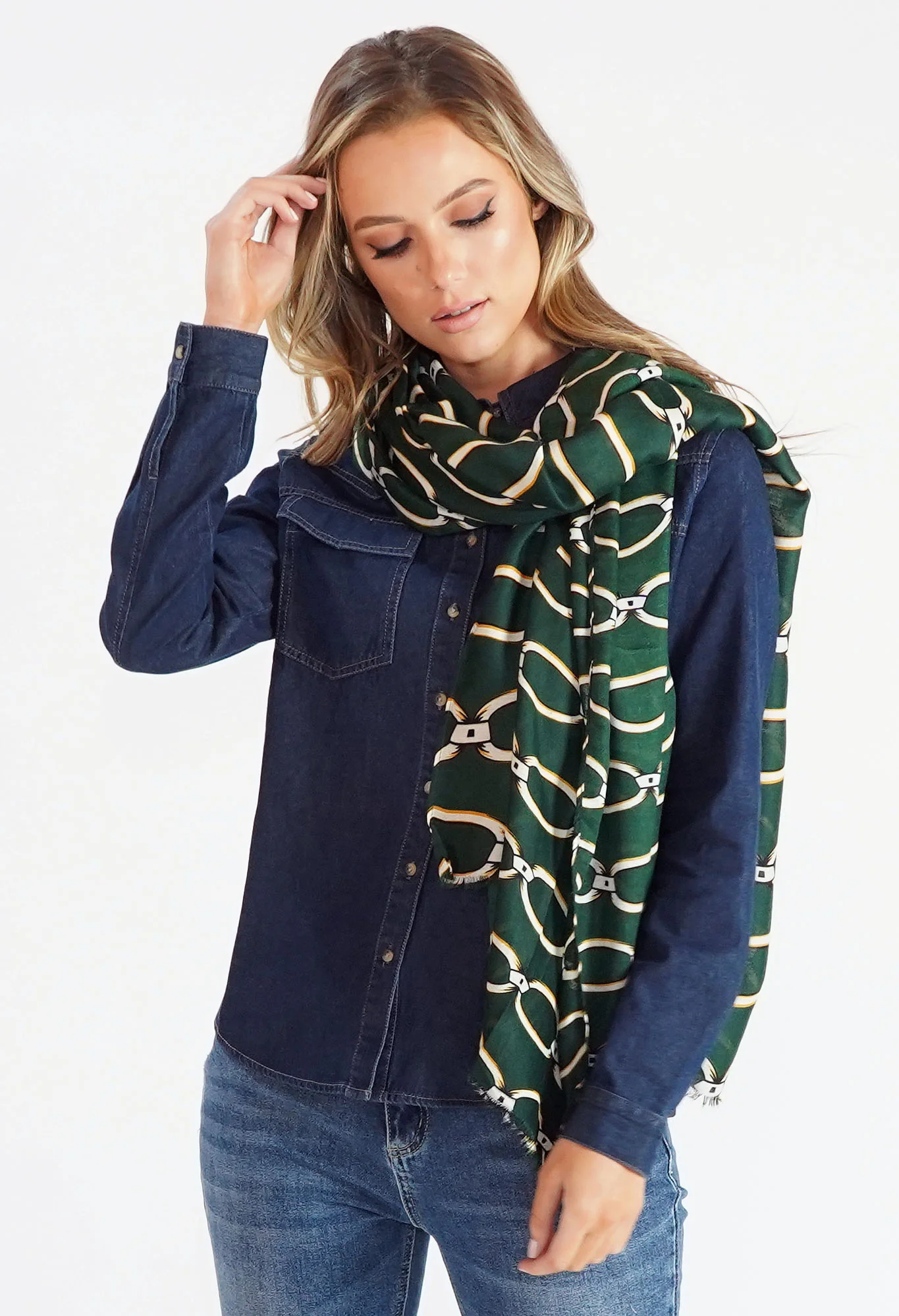 Green Chain Print Scarf