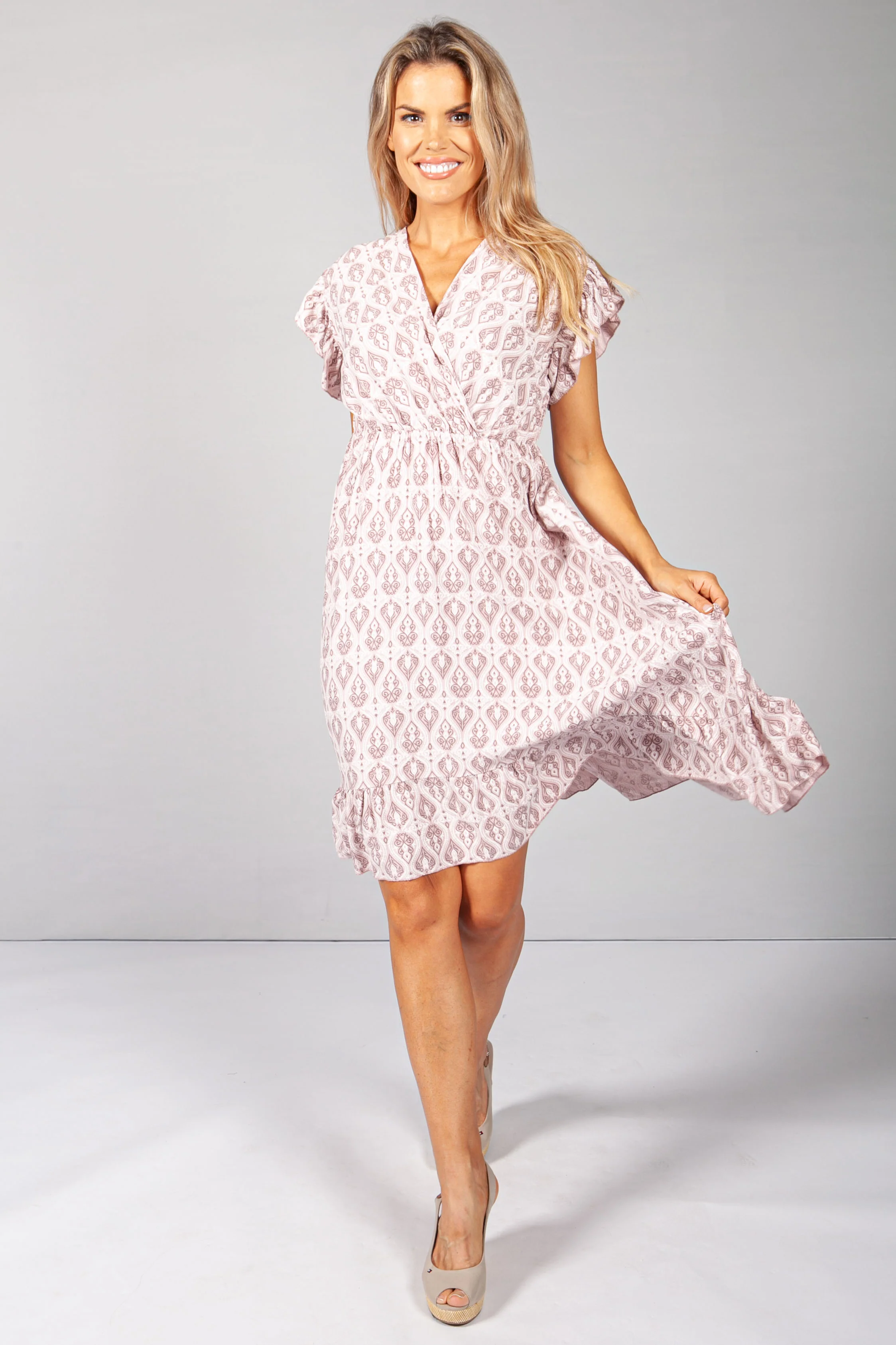 Dusted Pink Paisley Print Dress