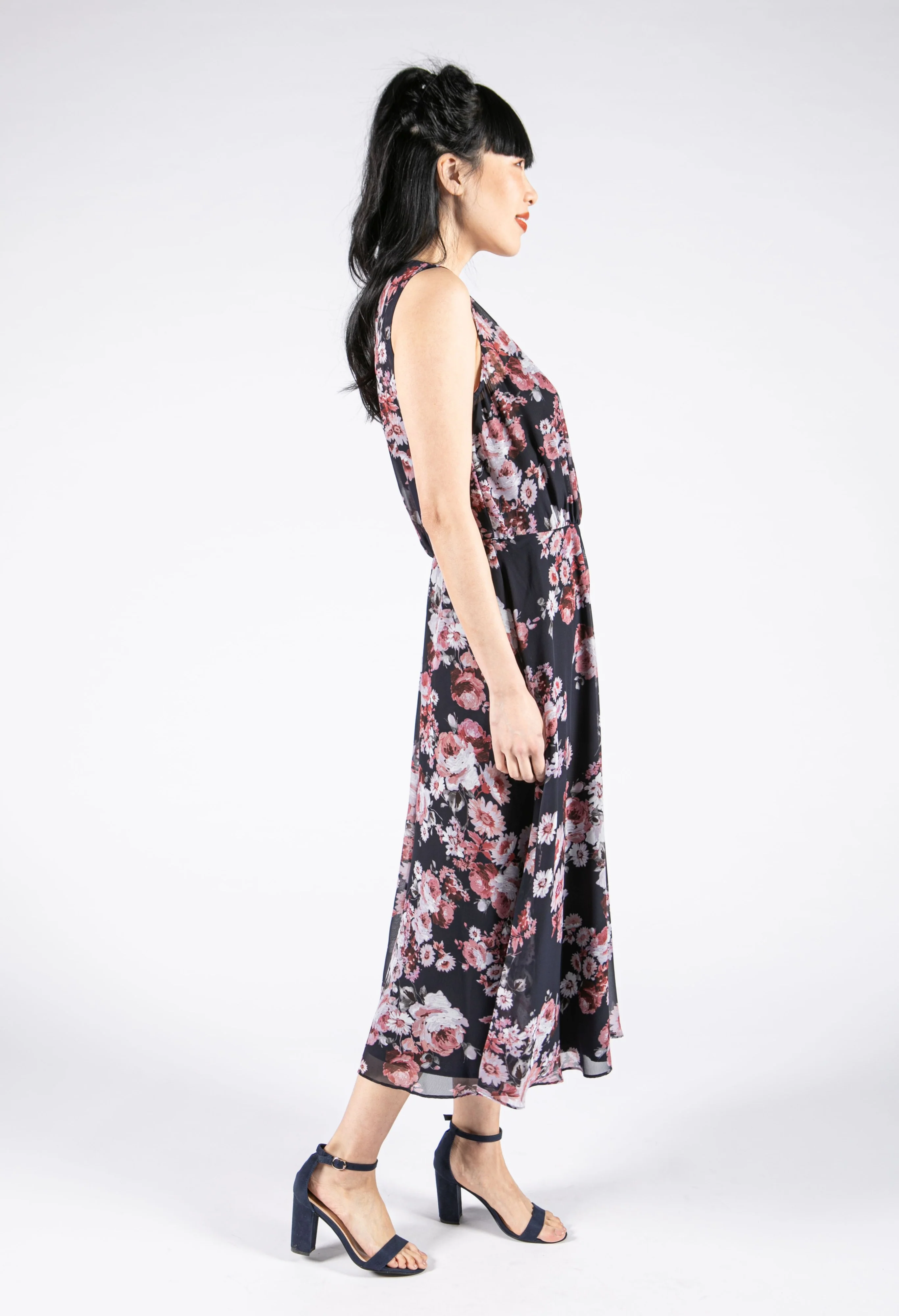 Sleeveless V Neckline Floral Dress