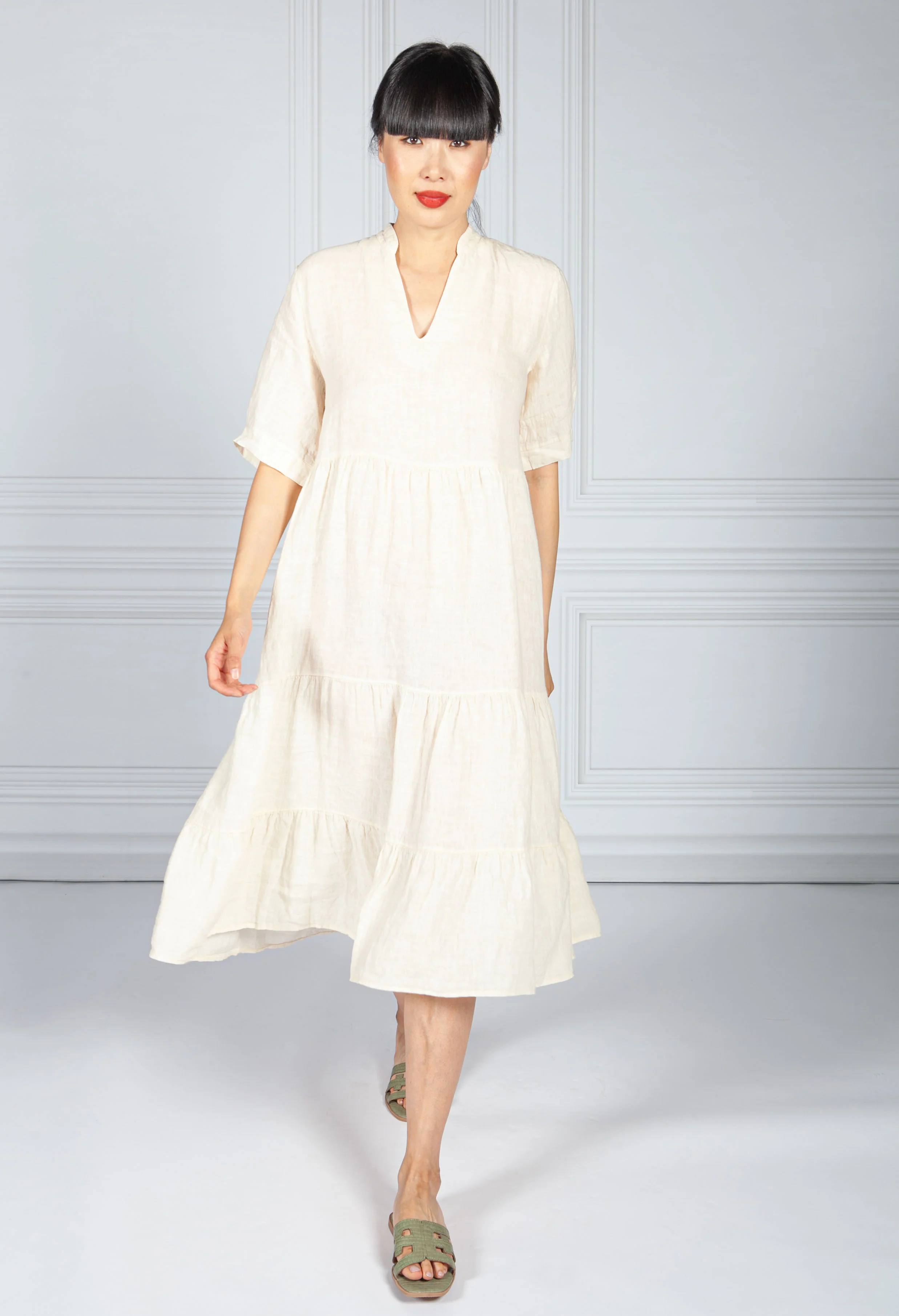 Cream Linen Smock Dress