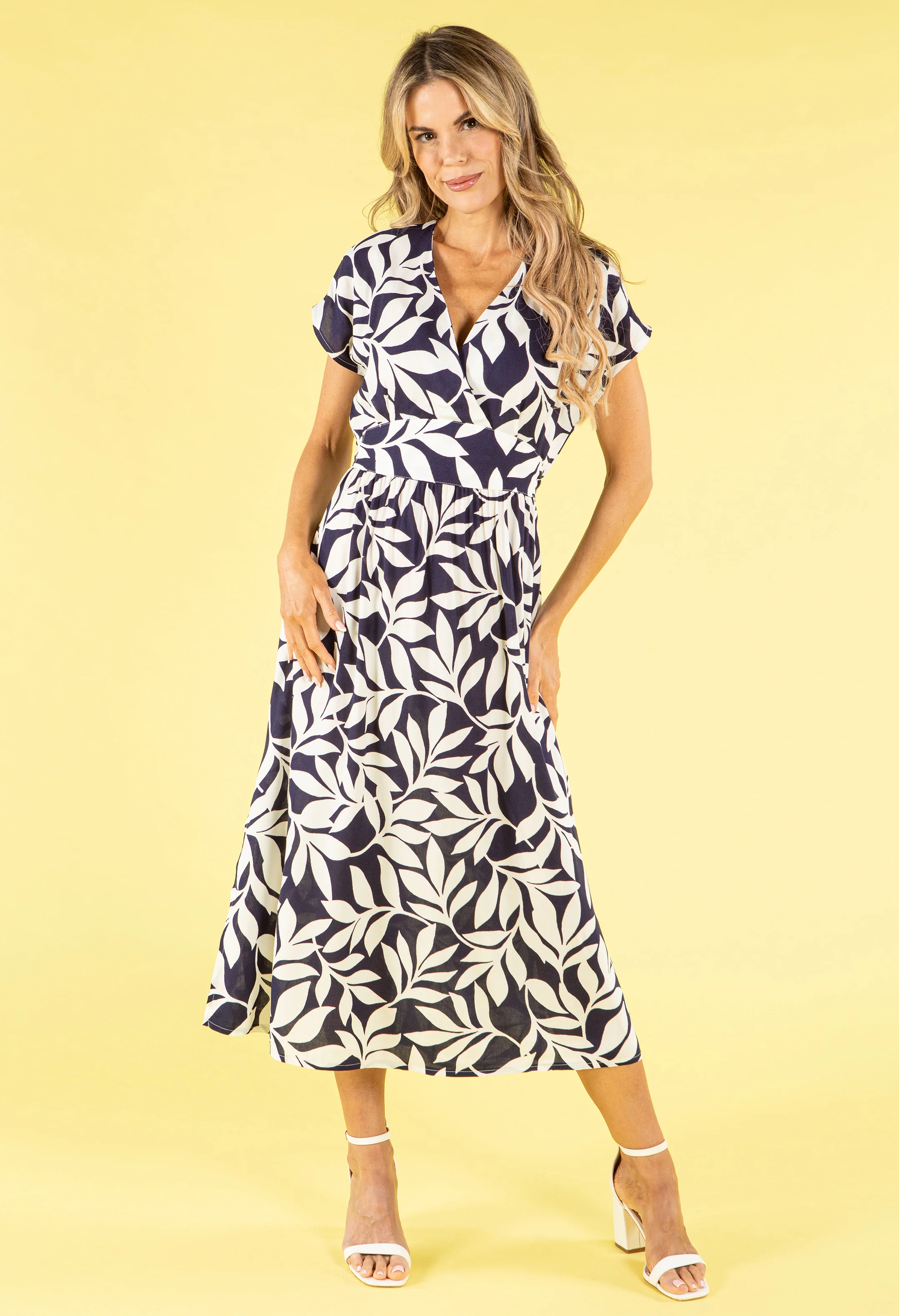 Kiki Leaf Print Tie Waist Midi Dress