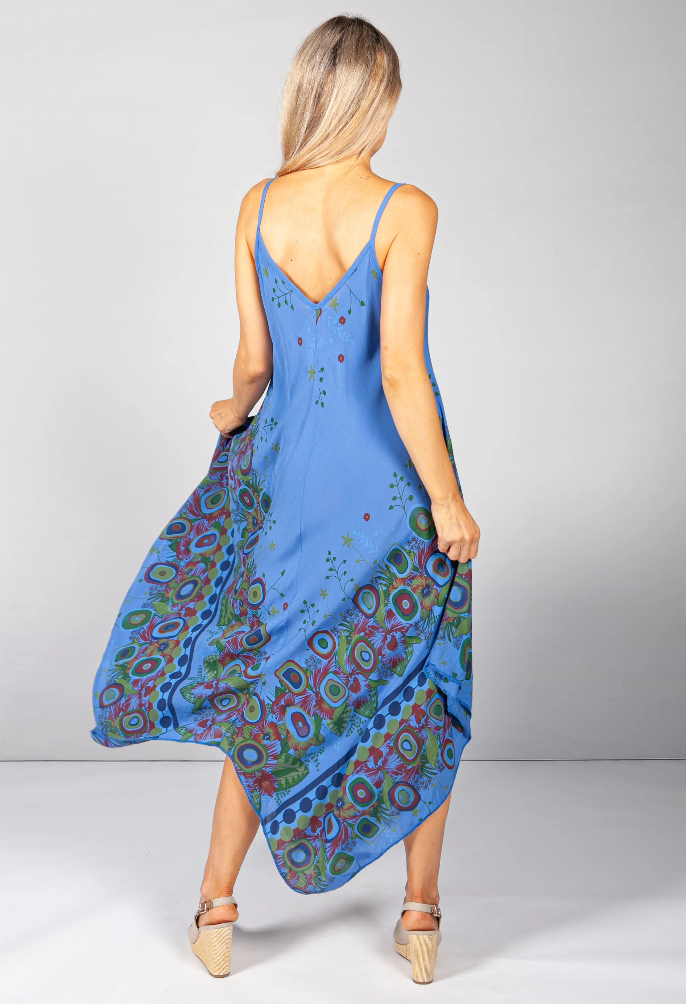Floral Abstract Print Dress in Royal Blue
