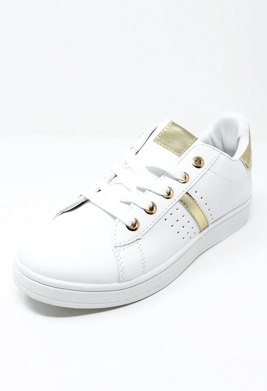 White laced trainer with Gold