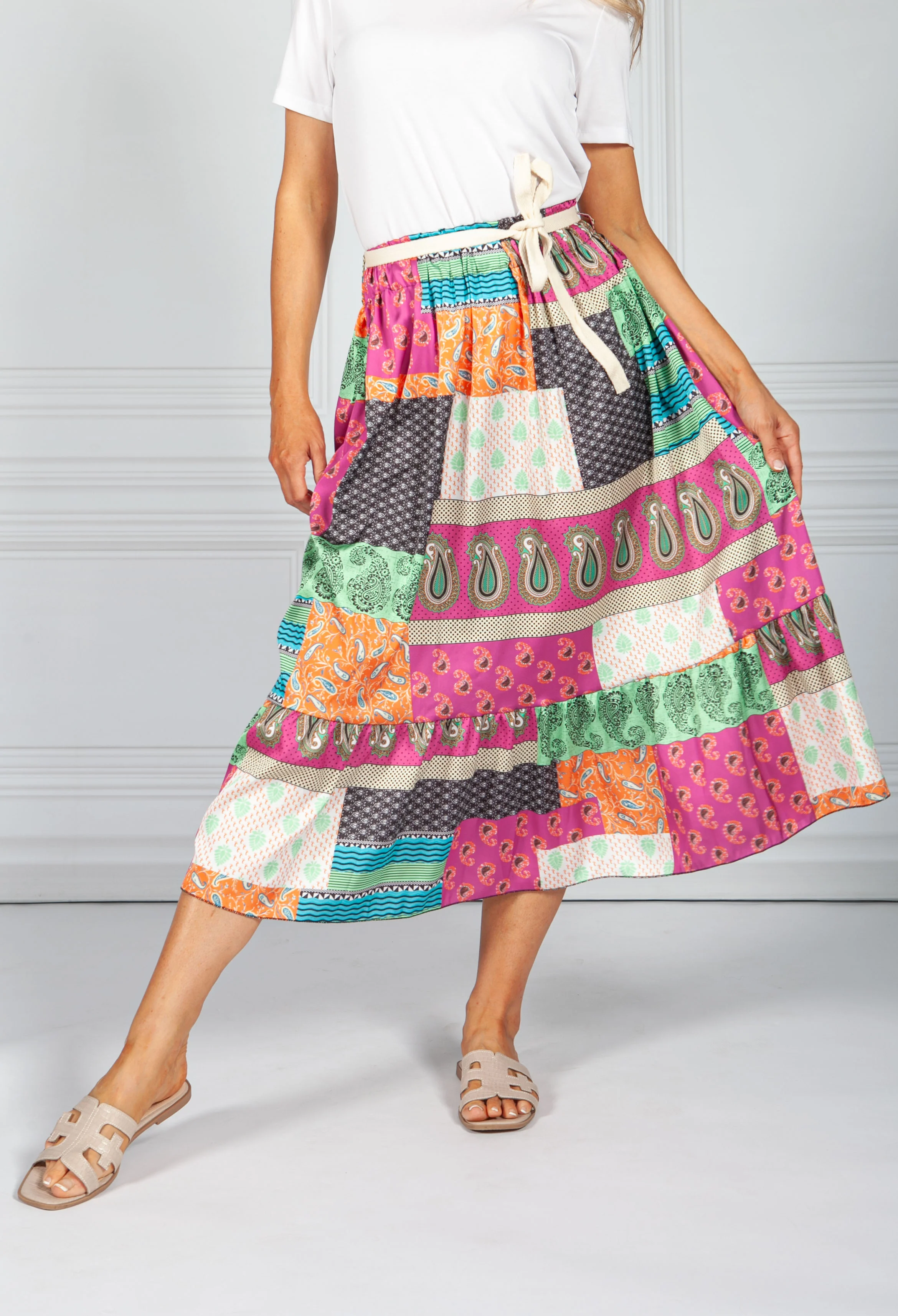 Pink Mix Paisley Patch Print Skirt