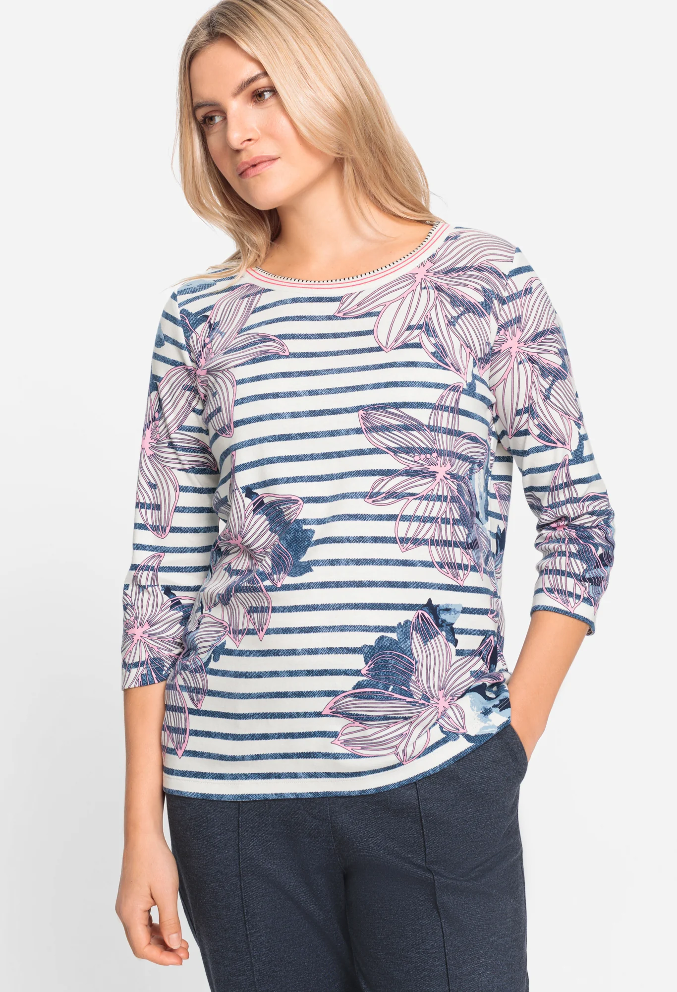 Striped Top with Floral Graphic