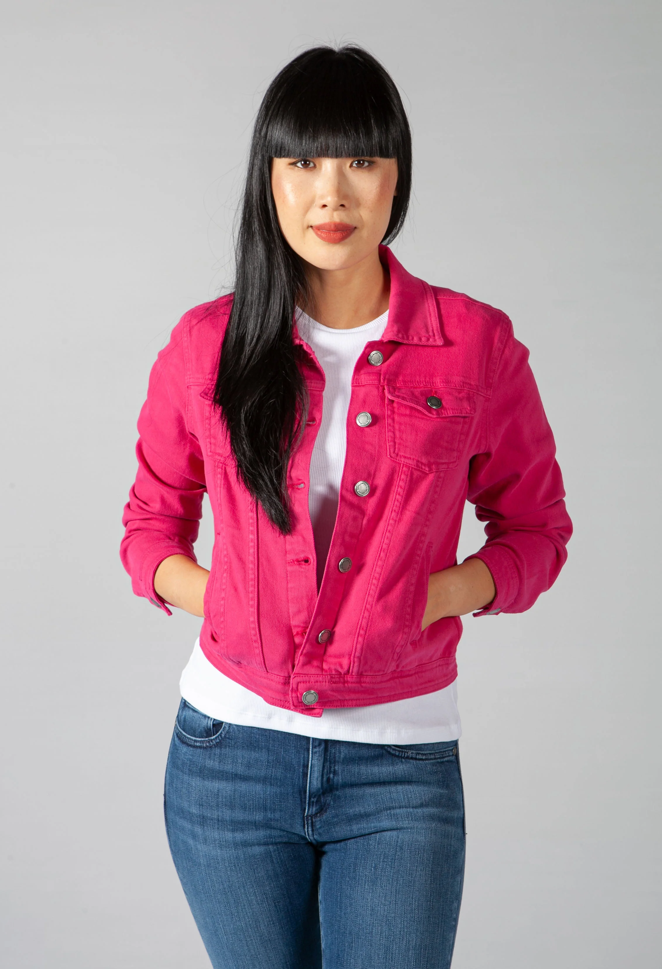 Summer Denim Jacket in Bright Fuchsia