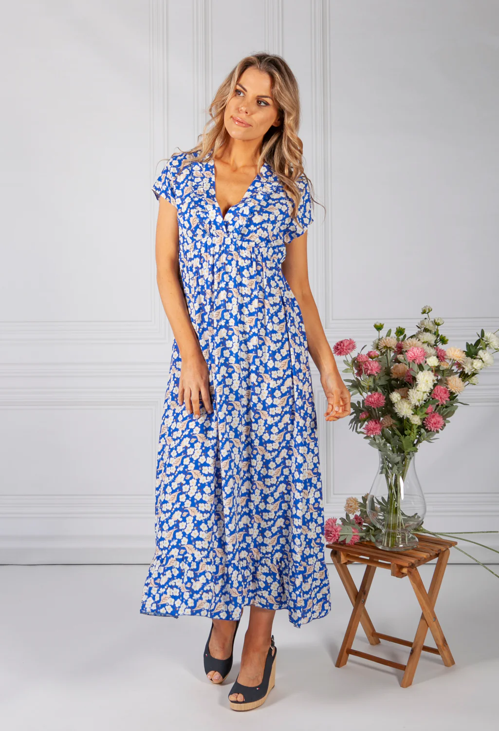 Royal Blue Blossom Print Dress