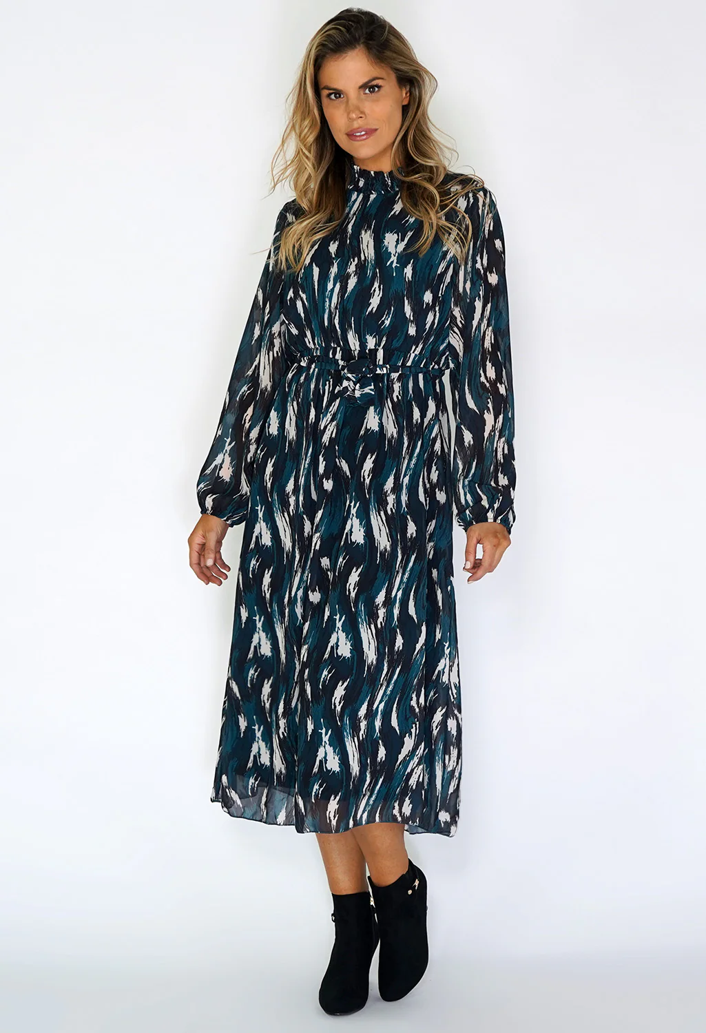 Zapara Petrol Flowing Midi Dress