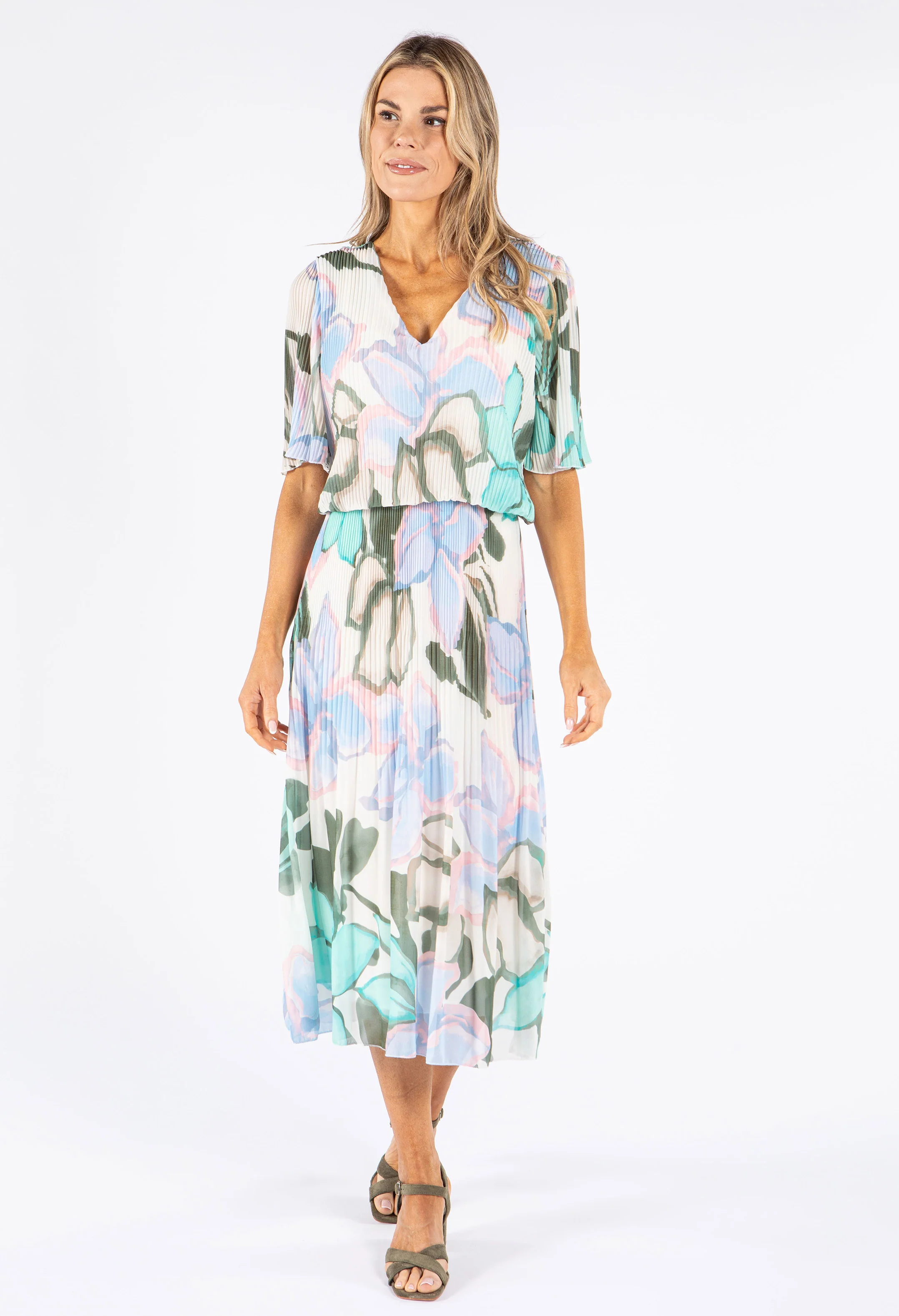 Floral Plisse Pleated Pop Over Dress
