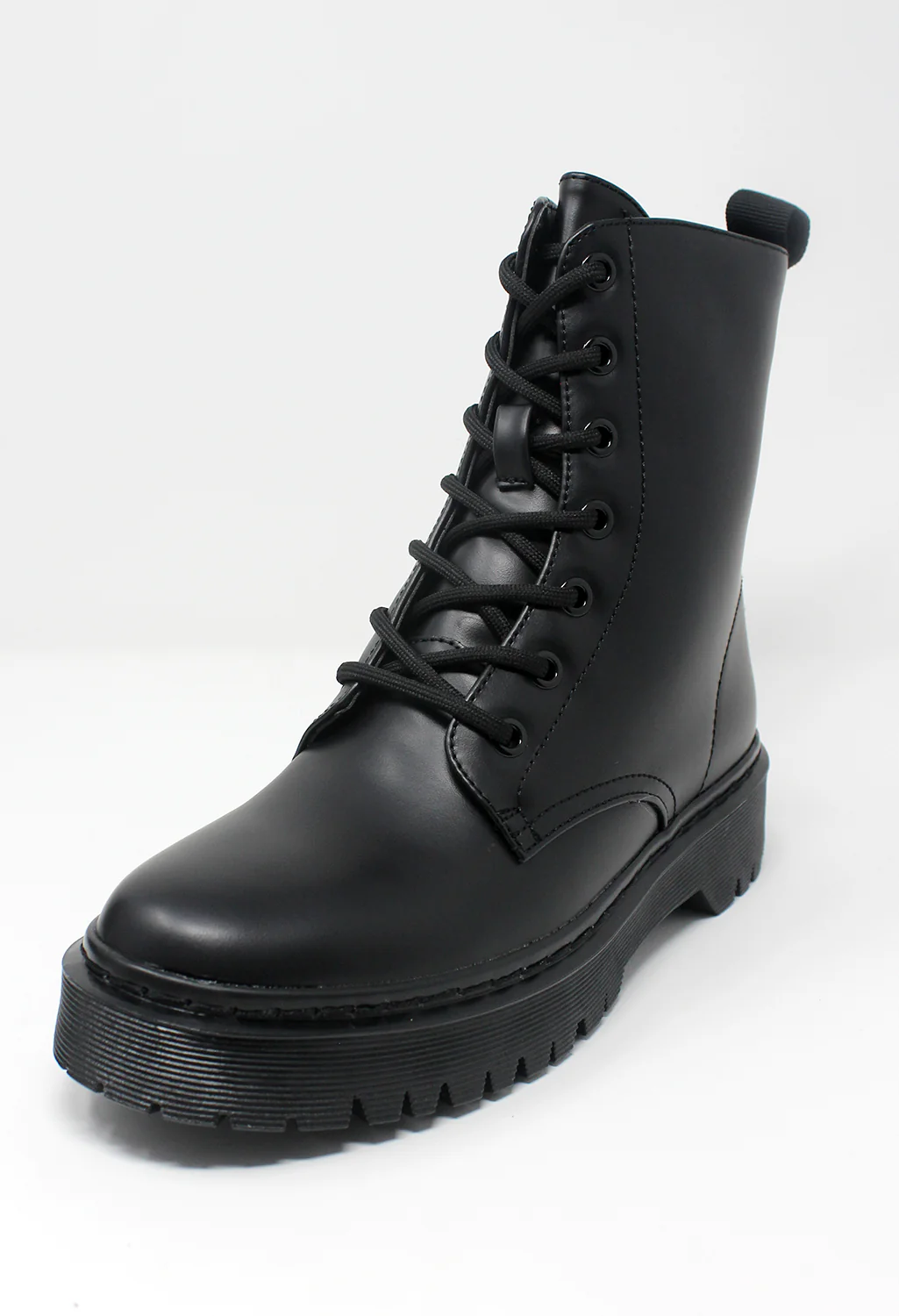 Black Faux Leather 7 Eye Work Boot