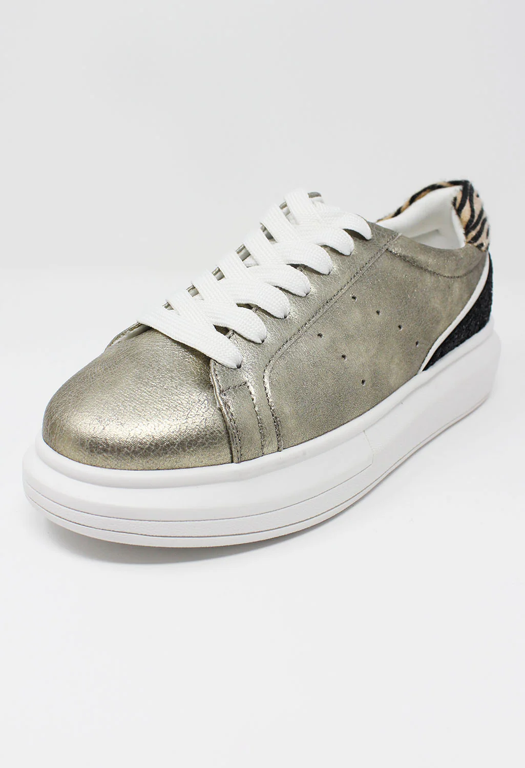 Gold with Black Glitter detail Laced Trainer