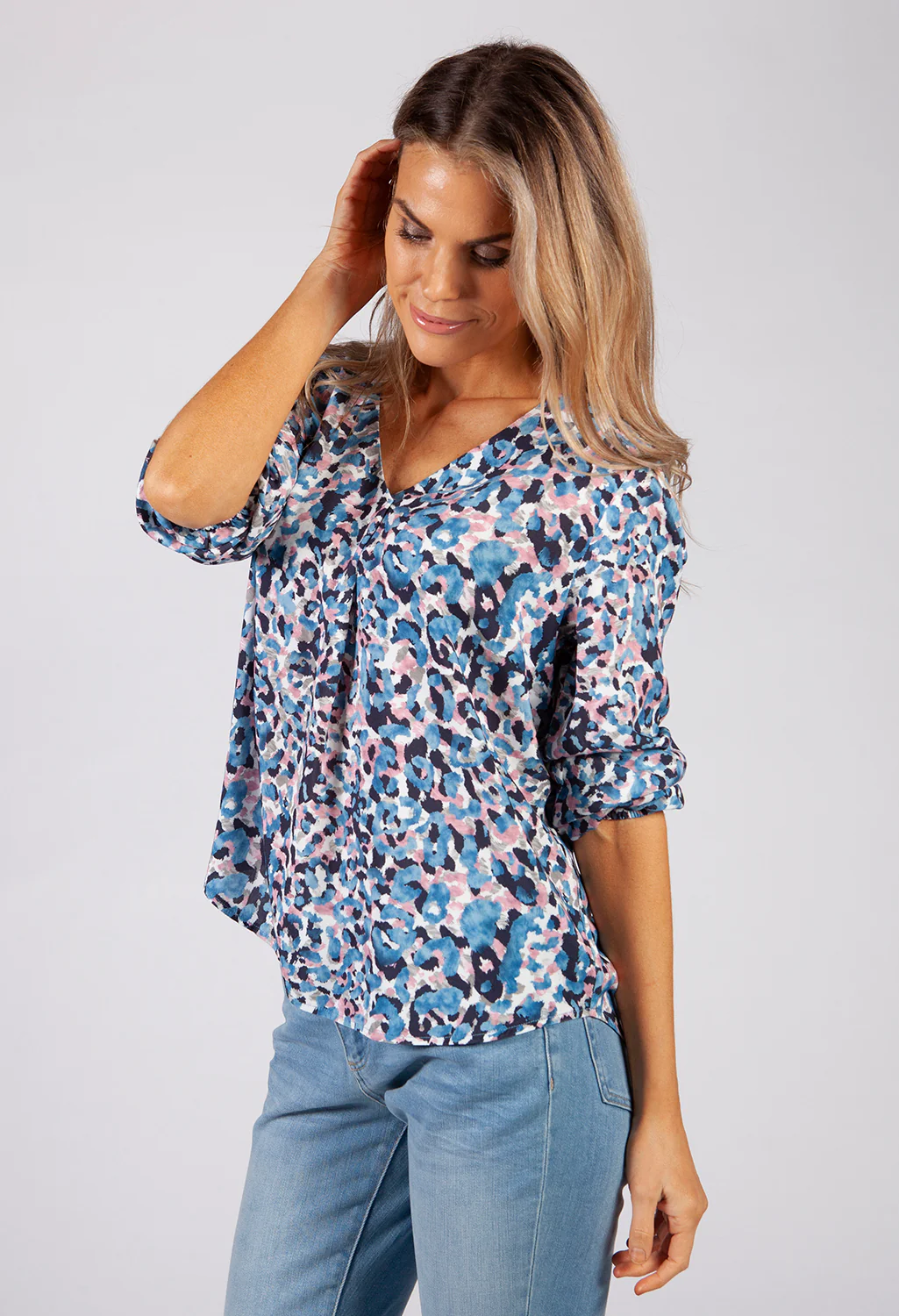 Dusty Pink and Blue Leopard Print Shirt