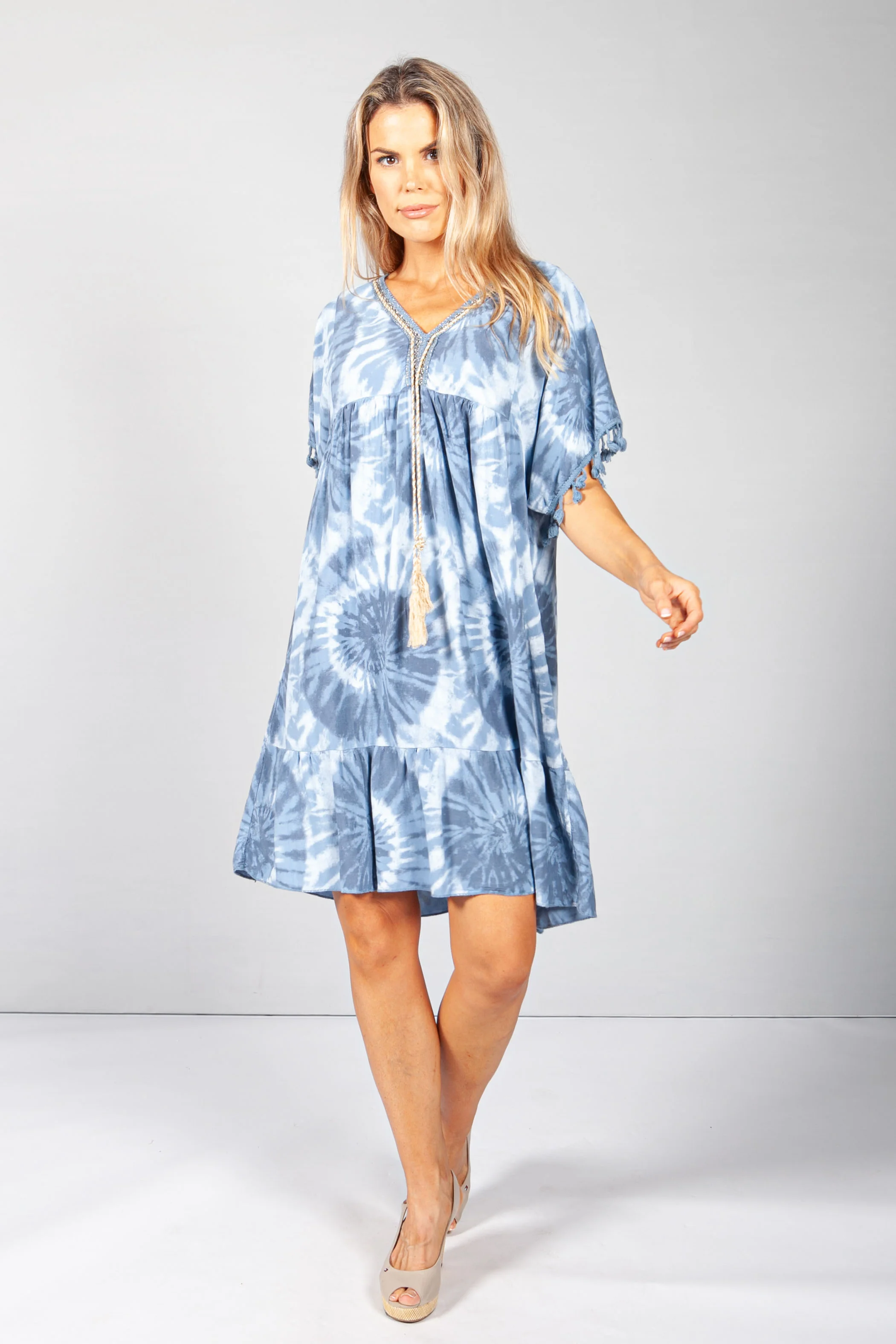 Blue Boho Tie Dye Dress